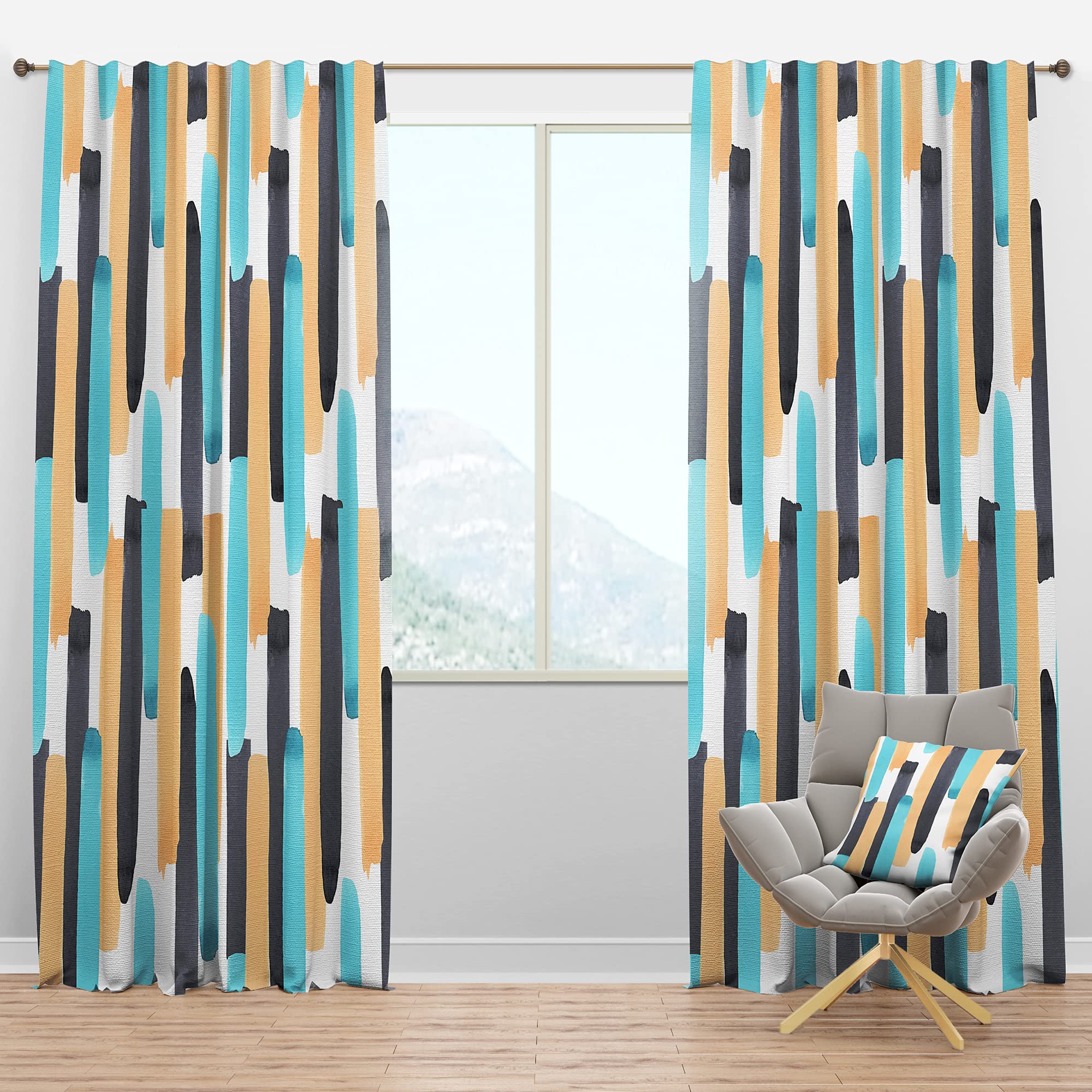 DesignQ Blackout Curtains - Retro Geometric Abstract Pattern Thermal Insulated Window Drapes for Bedroom & Living Room (52