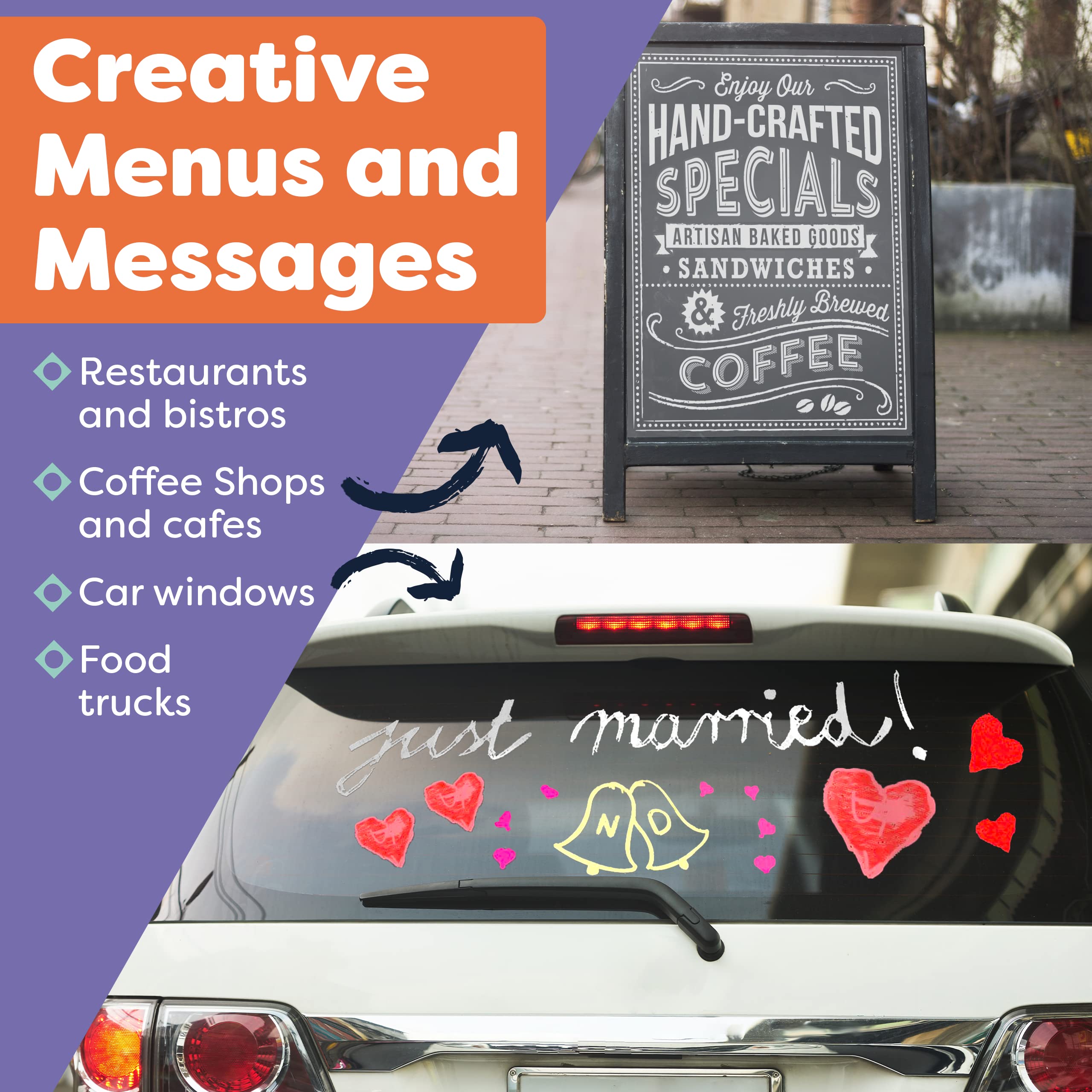 Metallic Liquid Chalk Markers - 8 Pack with Reversible 6mm Fine/Chisel Tip | Erasable Chalkboard Markers for Menu Boards, Glass, Windows, Blackboards & Signs | Perfect for Restaurants, Cafes, Bistros & Retail Displays