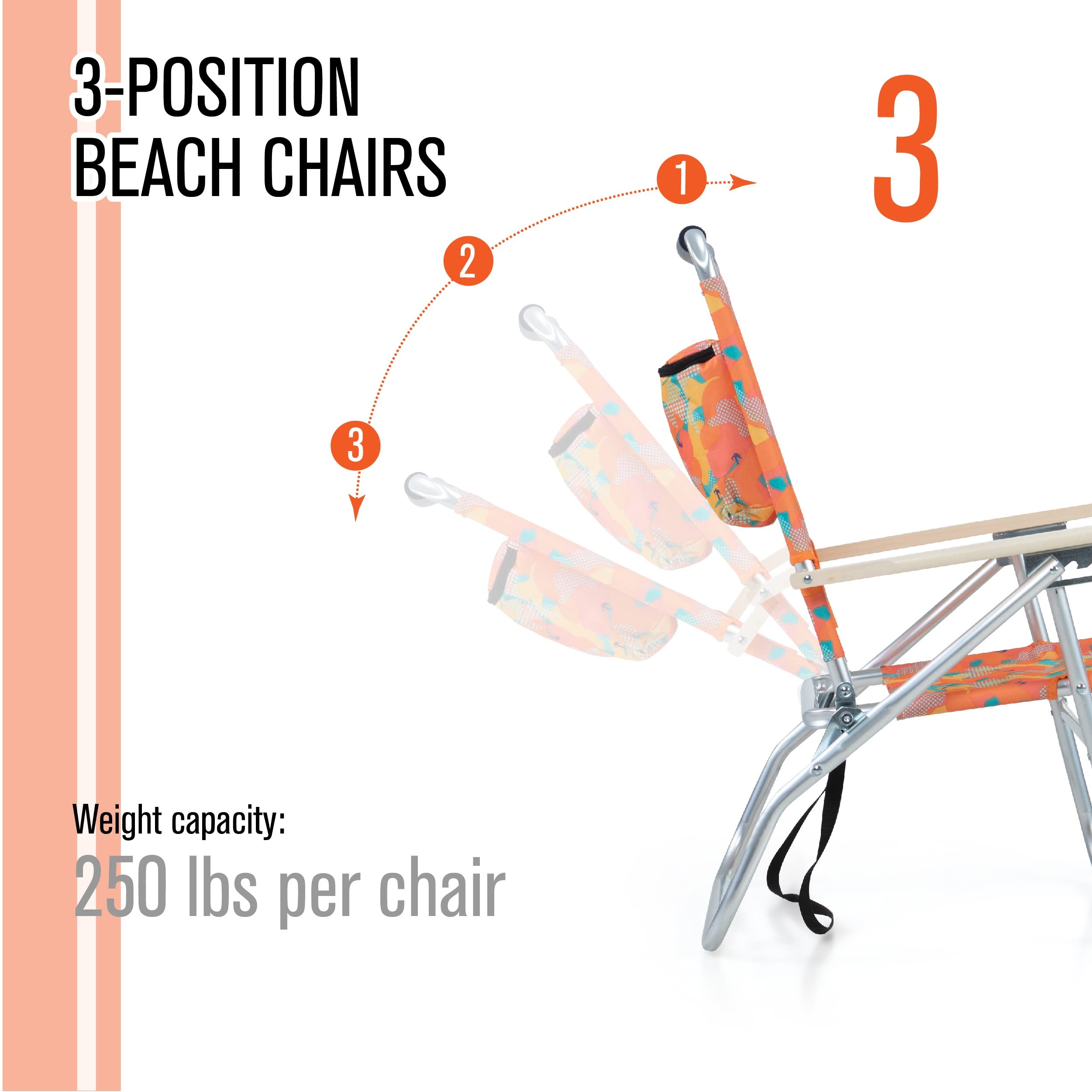 Sophia & William 3-Position Lightweight Beach Chairs (2-Pack) - Portable Folding Chairs with 250 LB Capacity - Perfect for Beach, Surfing, Camping & Outdoor Relaxation