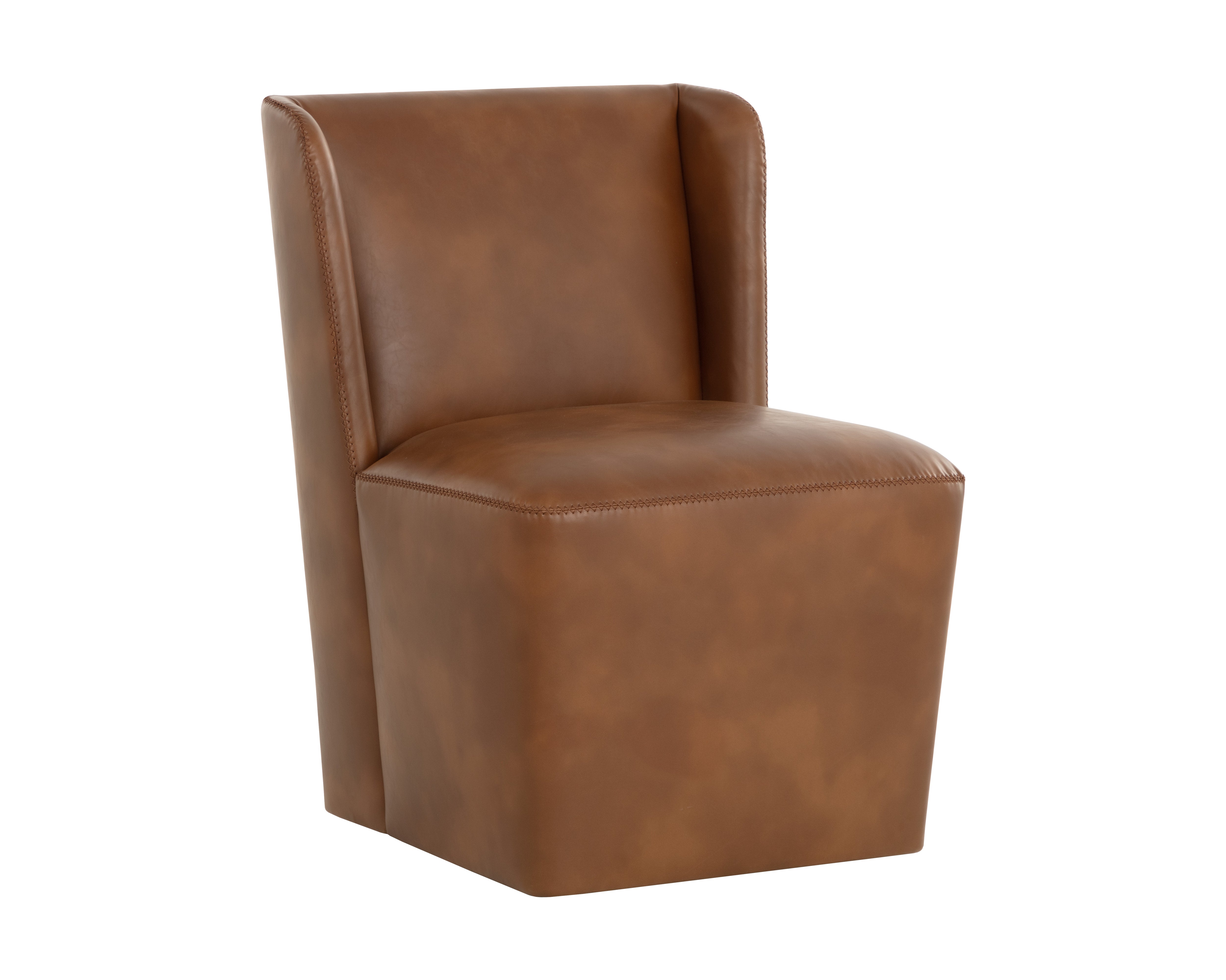 Amita Rolling Dining Chair - Tobacco Tan Leather Upholstery - Perfect for Kitchen, Dining Room, and Office Use