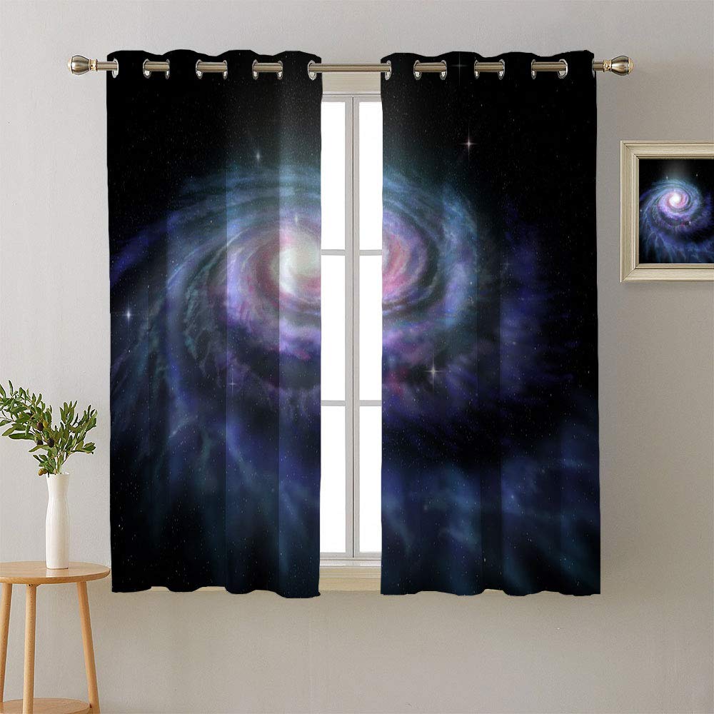 Blackout Curtains 108x72 Inch - Thermal Insulated Room Darkening Grommet Drapes with Spiral Galaxy Milky Way Starry Universe Nebula Pattern for Bedroom & Living Room | Perfect for Home Theater, Nursery & Light Sleepers