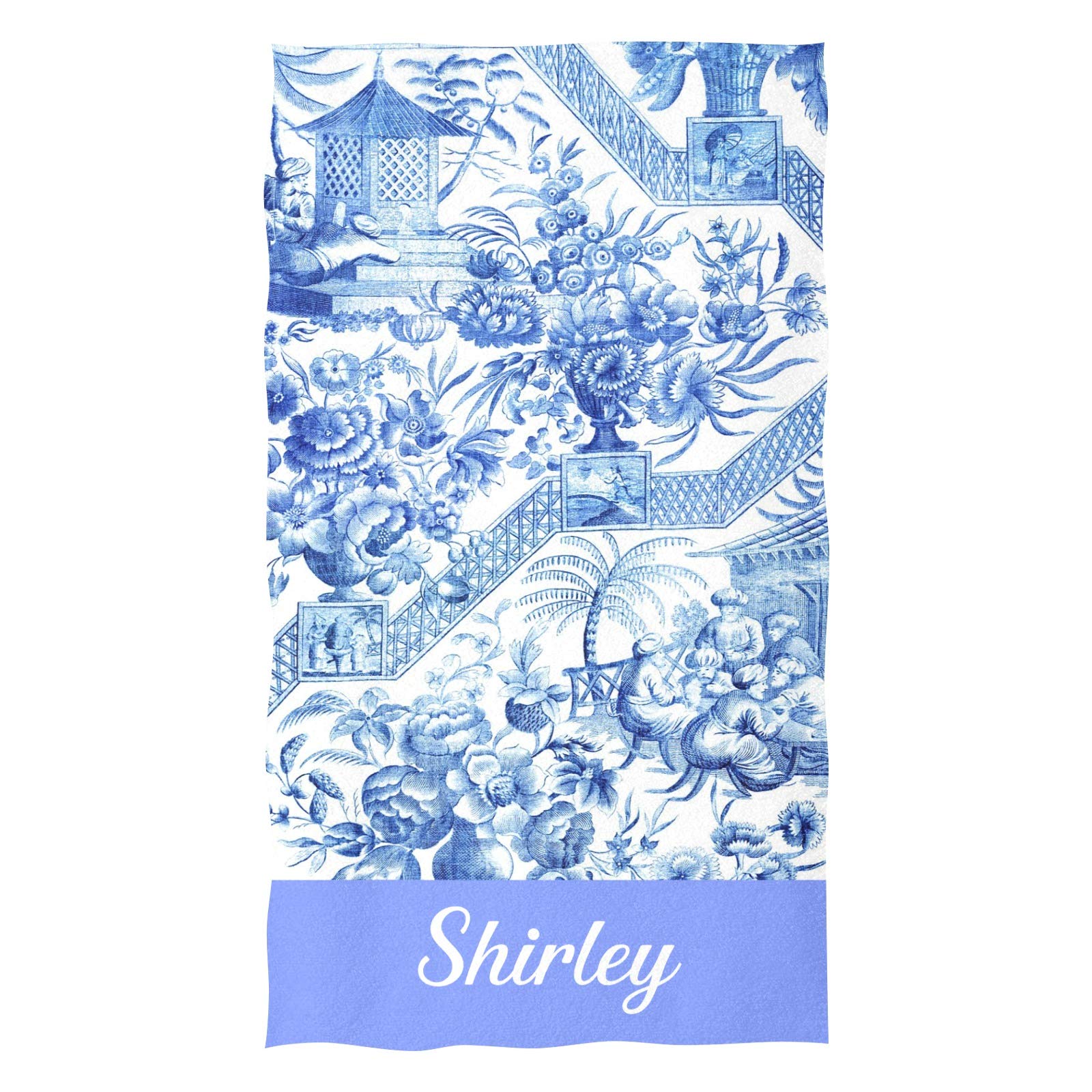 Custom Personalized Hand Towels with Name - Vintage Blue Flowers Soft Microfiber Bath Towel (16x28 inches) - Multipurpose for Bathroom, Kitchen, Hotel, Gym & Spa - Perfect for Gifts, Home Decor & Luxury Self-Care