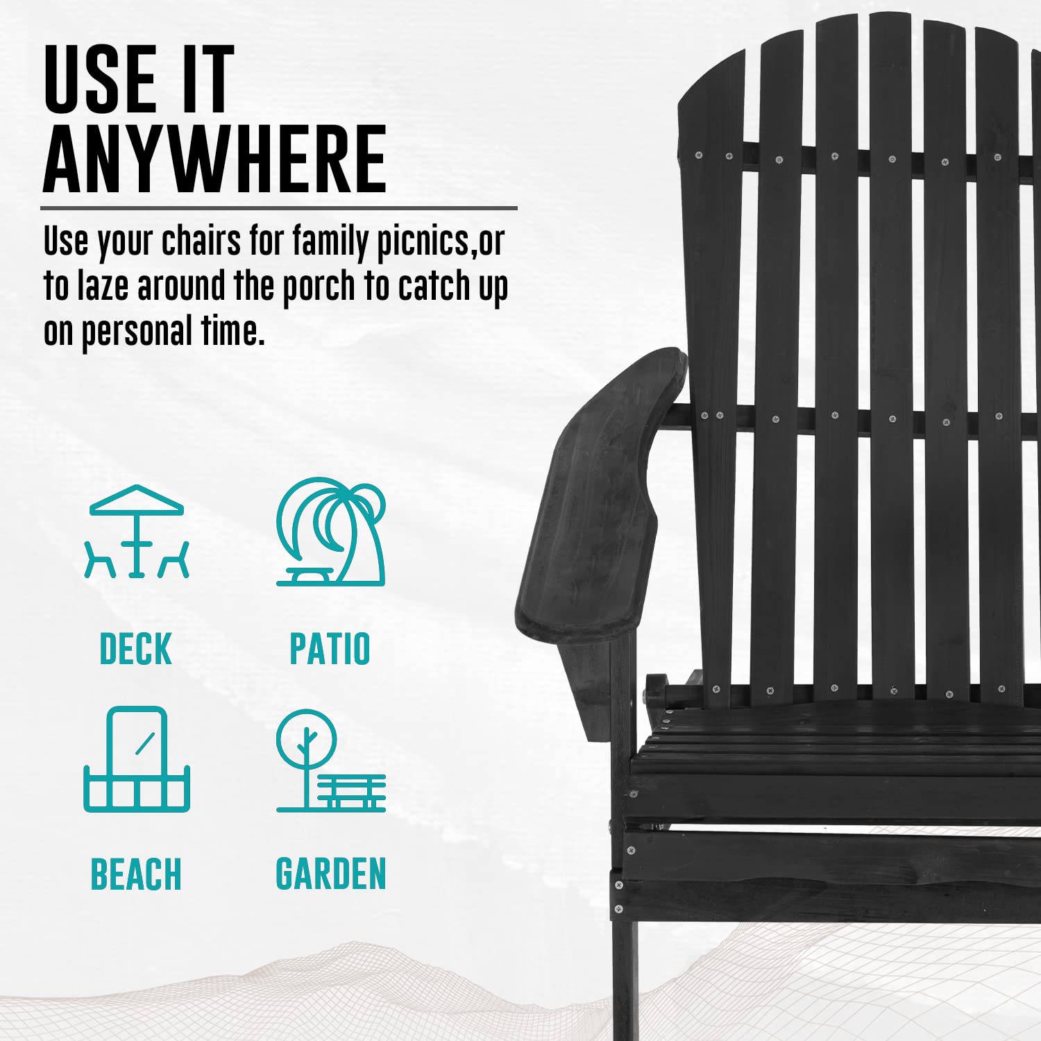 FDW Folding Adirondack Chair Set of 2 - Weather Resistant Pinewood Outdoor Chairs for Patio, Garden, Lawn, Backyard, Deck, Pool & Beach - Perfect for Relaxing, Sunbathing and Outdoor Gatherings