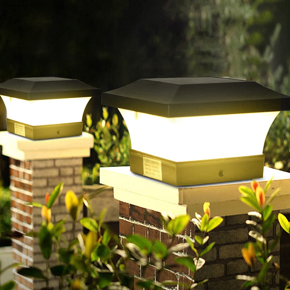 T-SUN 2 Pack Solar Post Cap Lights Outdoor - LED Fence Post Lights for 4x4 5x5 6x6 Wooden Posts - Waterproof Solar Deck Lights for Patio, Garden, Pathway & Backyard Decoration (Warm White) - Perfect for Evening Outdoor Ambiance & Safety Lighting