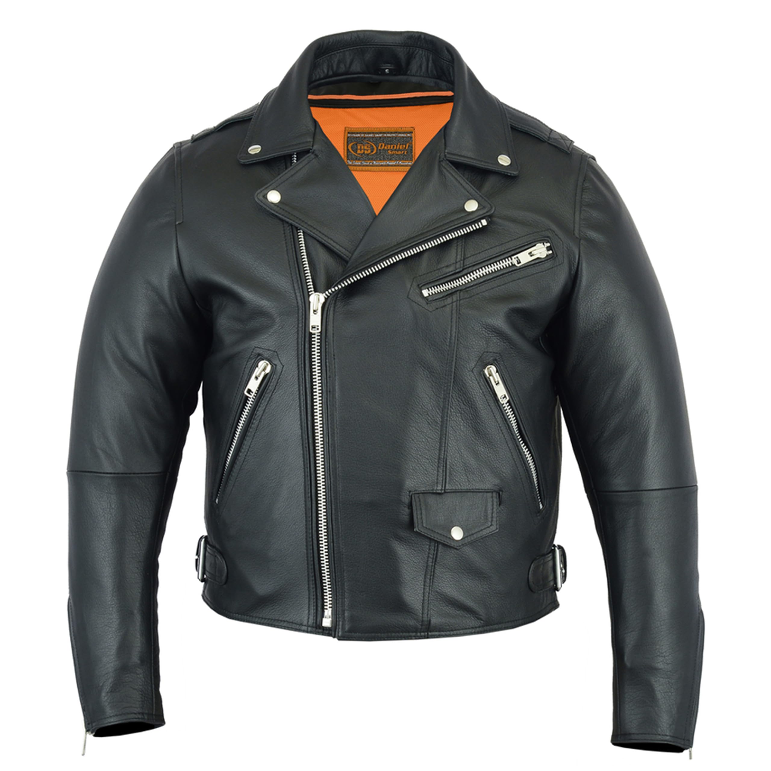 Premium Daniel Smart Men's Leather Jacket - Motorcycle Biker Jacket with Reflective Piping & Armory Pockets for Riding, Casual Wear & Outdoor Adventures