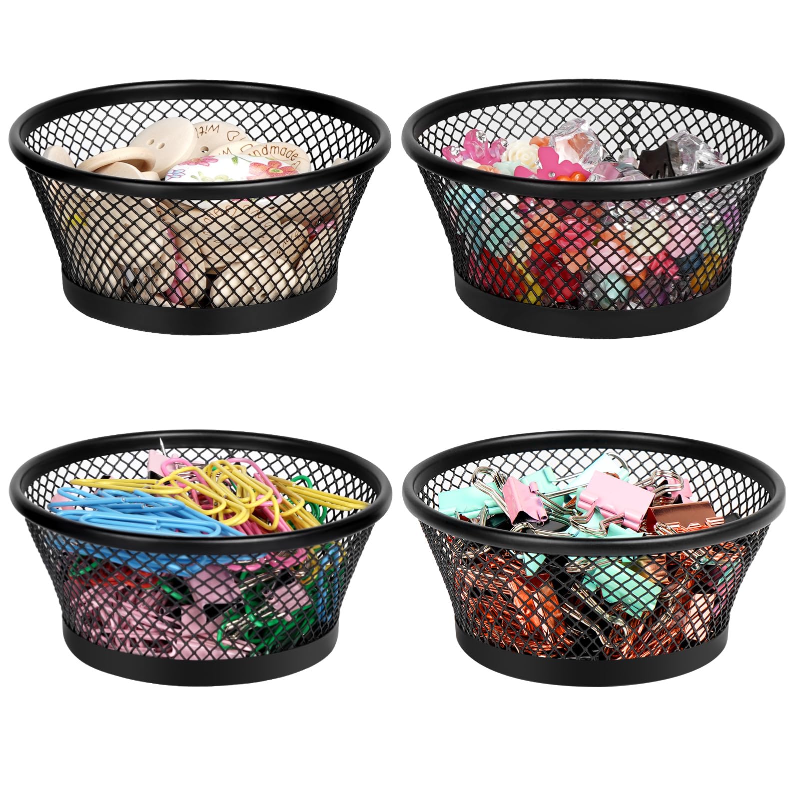 Metal Mesh Paper Clip Holder & Binder Clip Organizer - 4-Pack Black Desk Organizer for Office, School, Home - Perfect for Paperwork, Filing & Stationery Storage