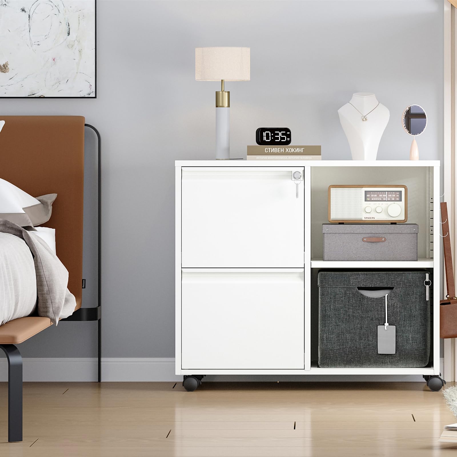 2-Drawer Mobile File Cabinet with Lock - Adjustable Shelves for Letter, A4 & Legal Size - White Lateral Filing Cabinet for Home Office Organization | Perfect for Document Storage & Workspace Organization