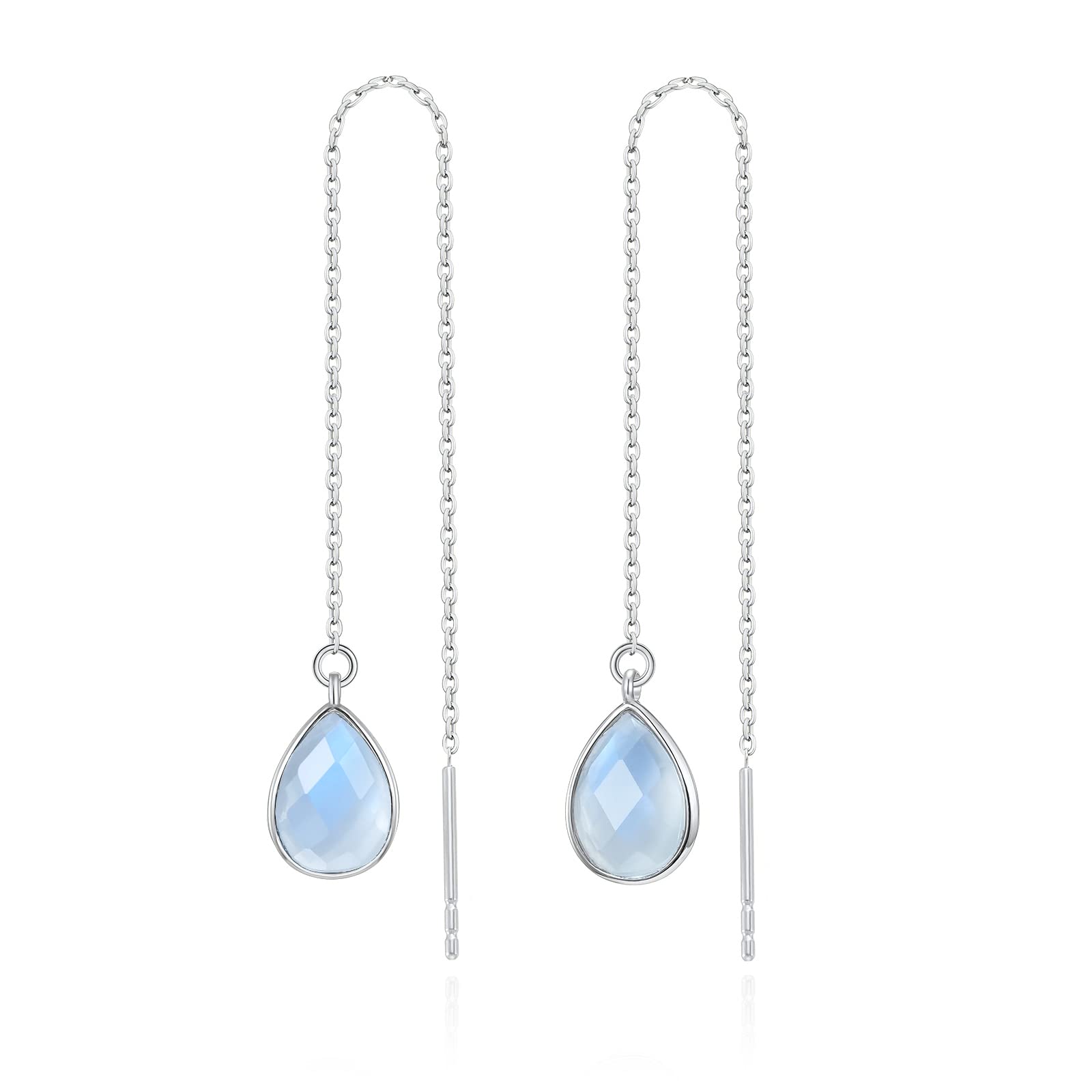Natural Labradorite & Moonstone Dangle Earrings for Women - Threader Drop Earrings with Gemstone Birthstones | Fashion Jewelry Gift for Women & Girls | Perfect for Parties, Weddings & Everyday Wear