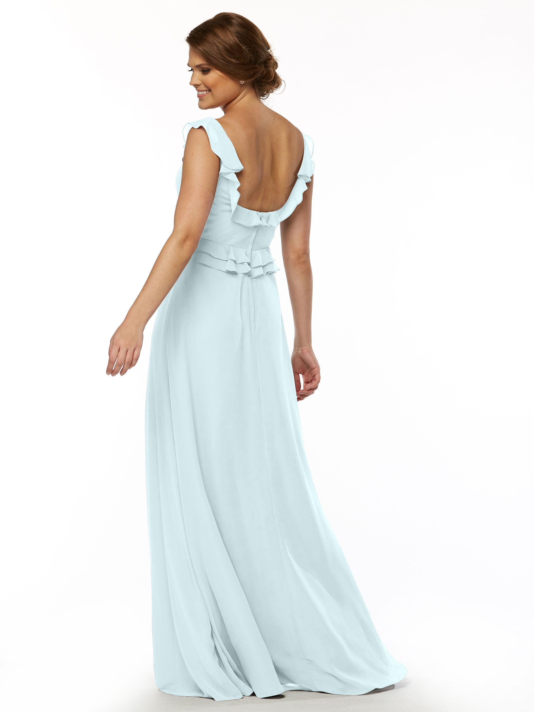 Elegant Off-the-Shoulder Chiffon Bridesmaid Dress with Ruffled Bodice - A-Line Silhouette for Weddings, Parties & Formal Events (Style 80173)