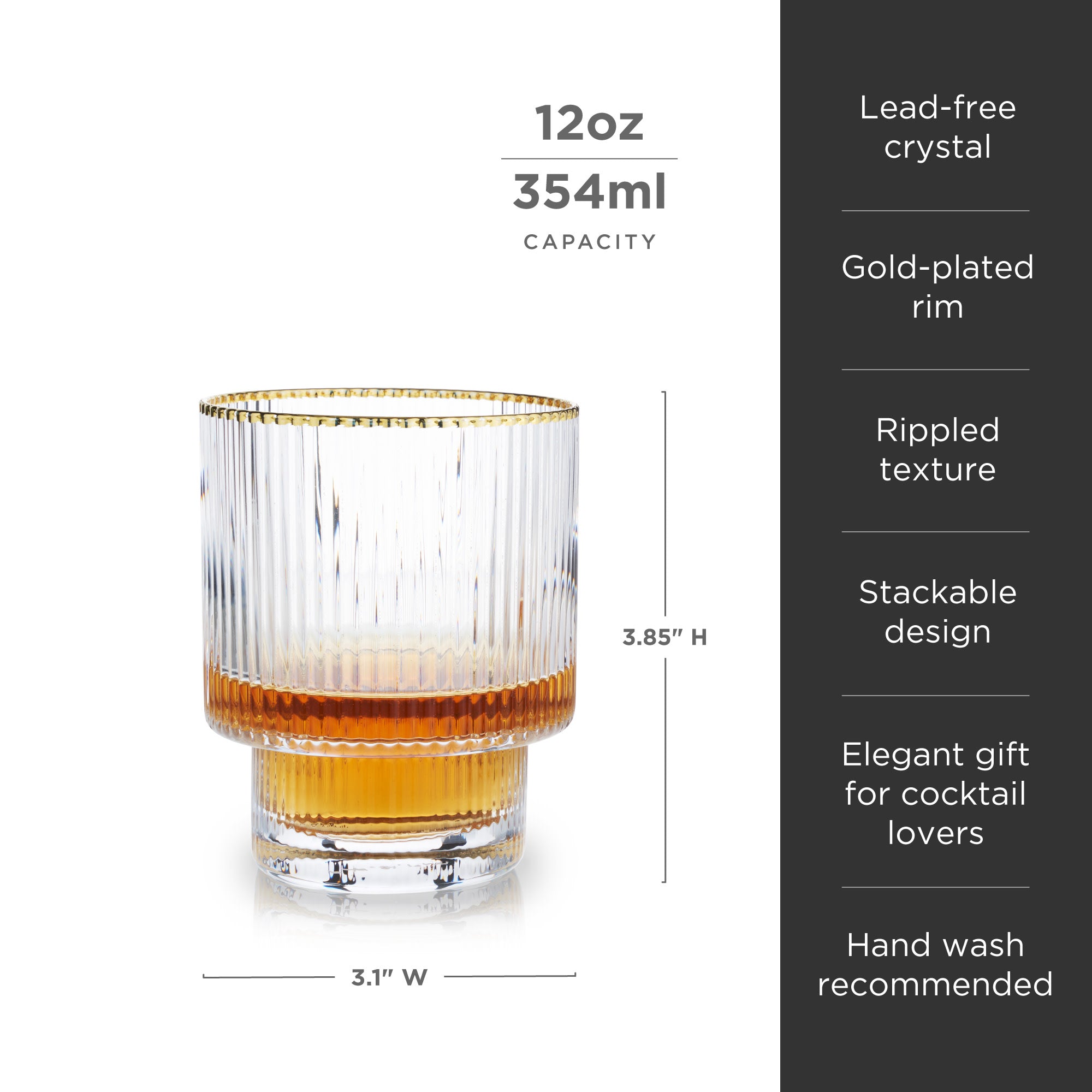 Premium Meridian Crystal Glass Tumblers Set of 2 - Elegant Drinking Glasses for Whiskey, Cocktails & Iced Beverages - Perfect for Home Bar, Dinner Parties & Gifts