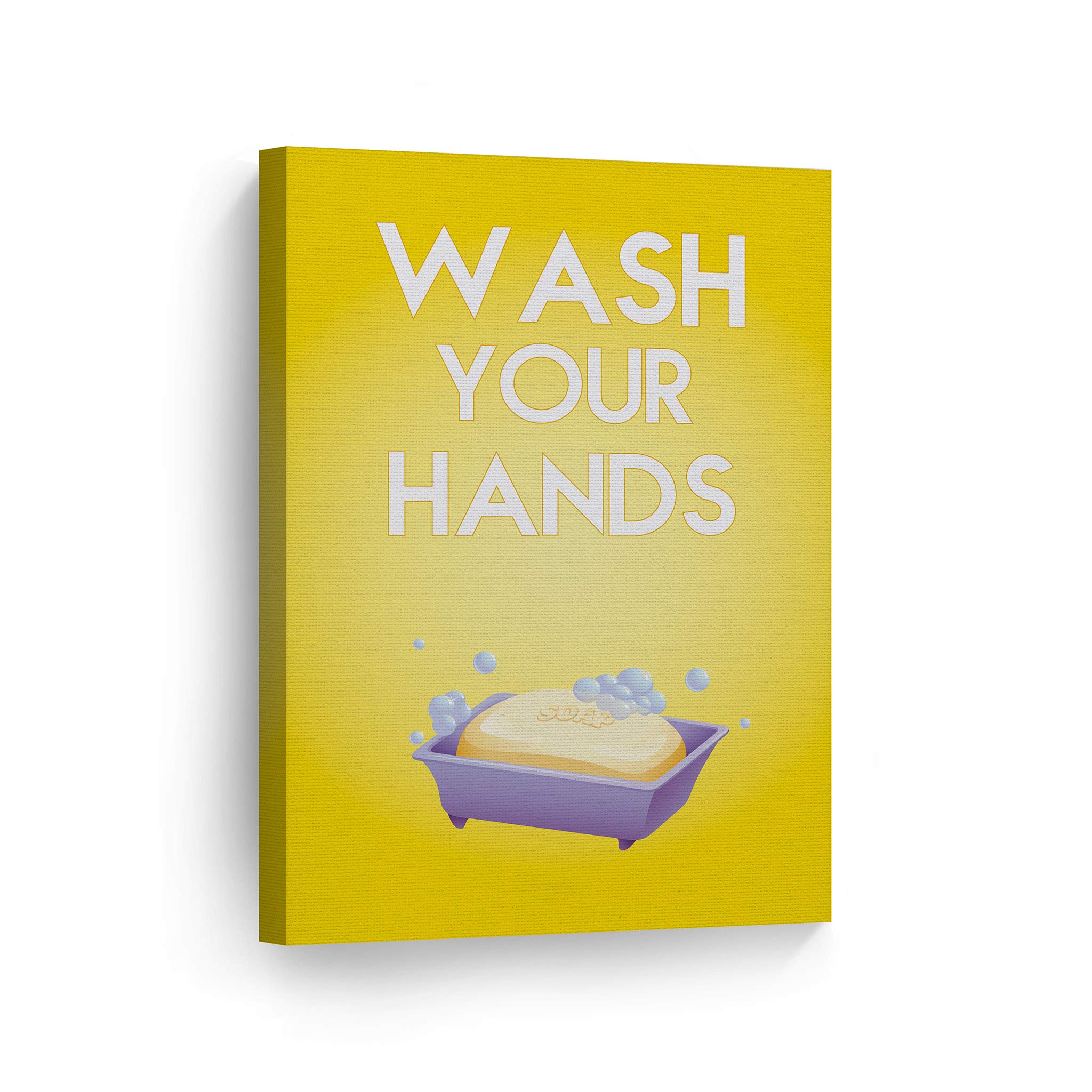 Smile Art Design 'Wash Your Hands' Motivational Quote Canvas Print - 28x19 Inch Bathroom Wall Decor for Kids, Nursery & Home - Ready to Hang Made in USA | Perfect for Bathrooms, Playrooms & School Hygiene Education