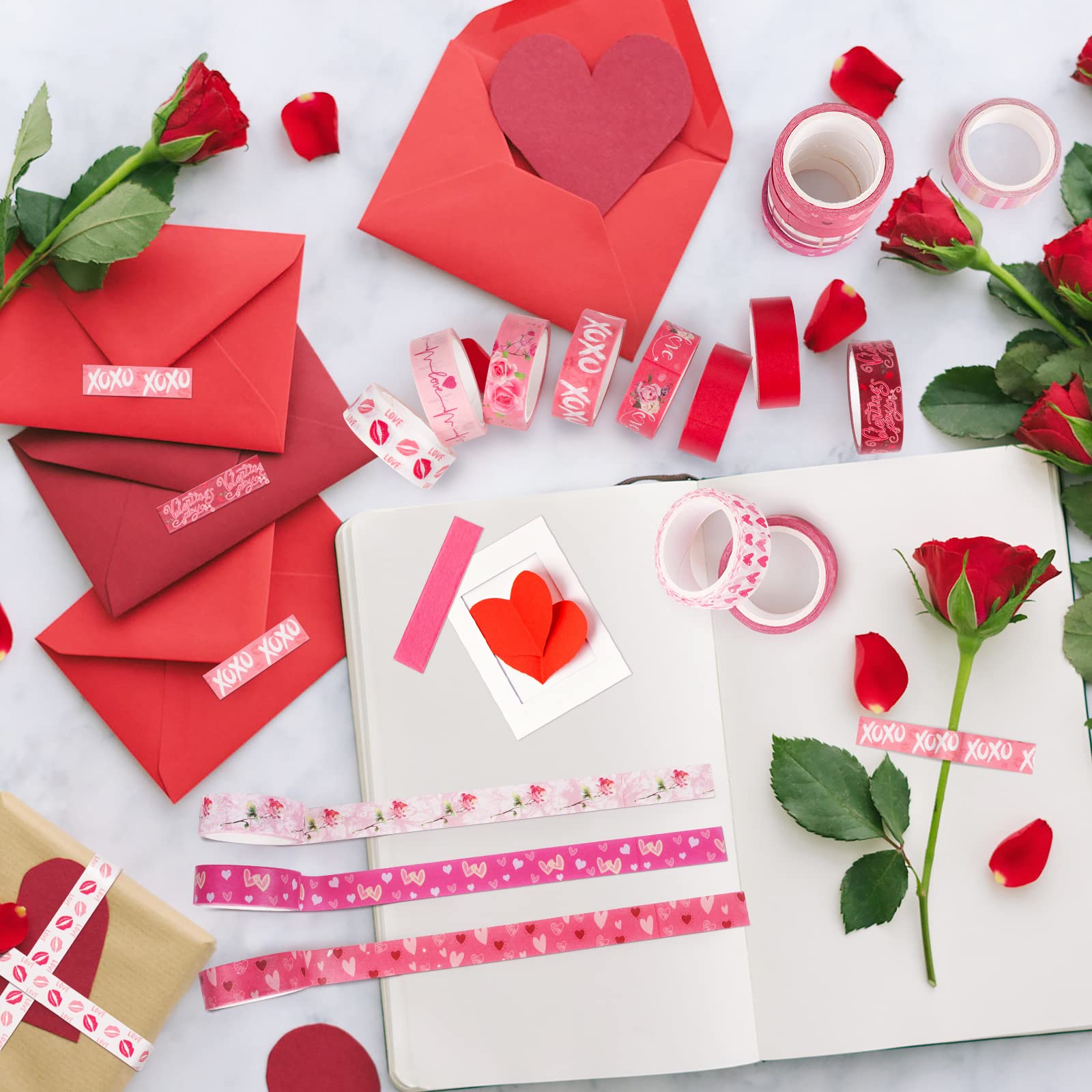 20 Rolls Pink Heart Floral Washi Tape Set - Decorative DIY Masking Tape for Kids Crafts, Bullet Journals, Scrapbooking & Stamping - Perfect for Valentine's Day, School Projects, Home Decor & Gift Wrapping