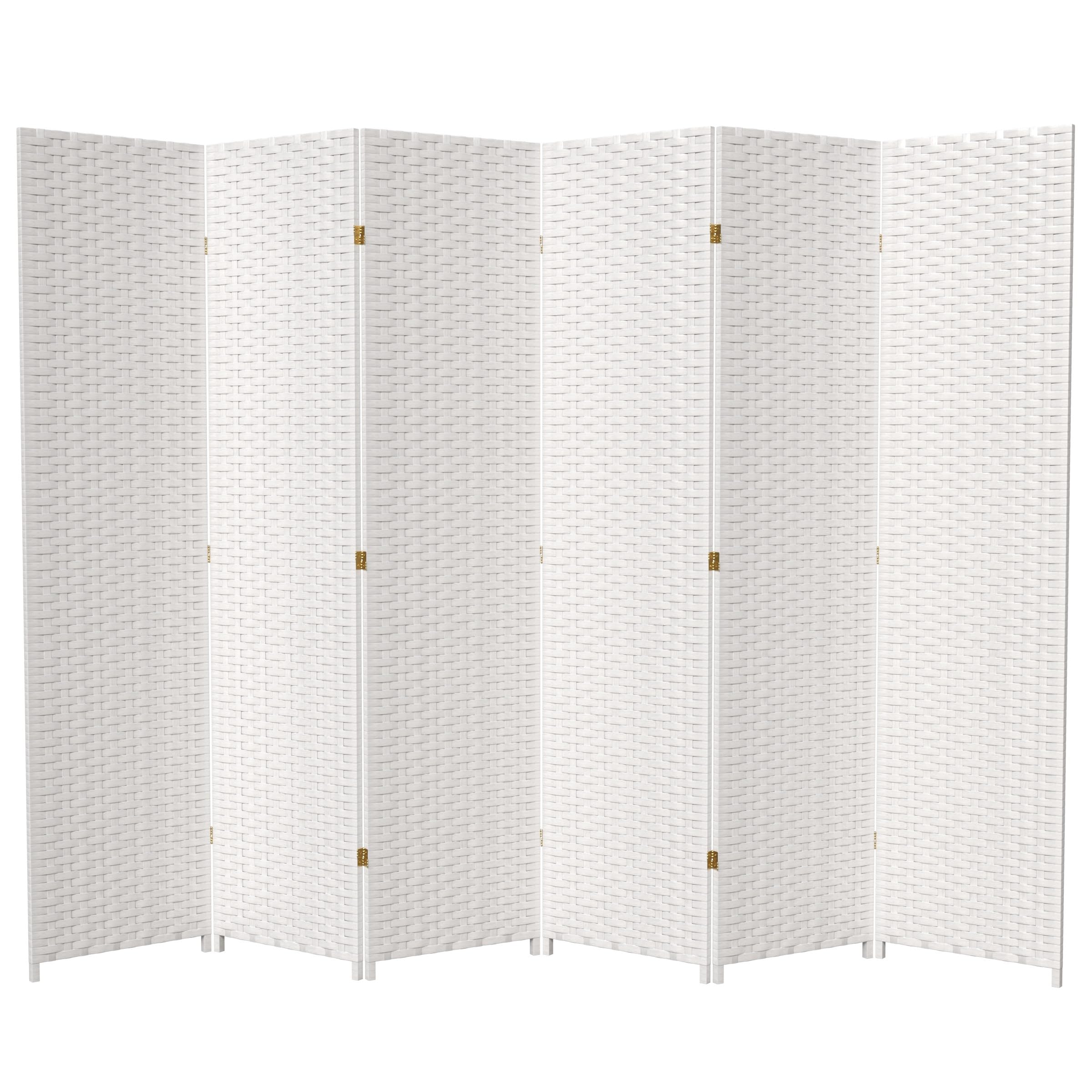 7 ft Tall Red Lantern Woven Fiber White 6-Panel Room Divider - Perfect for Home Decor, Office Partition & Asian-Themed Events