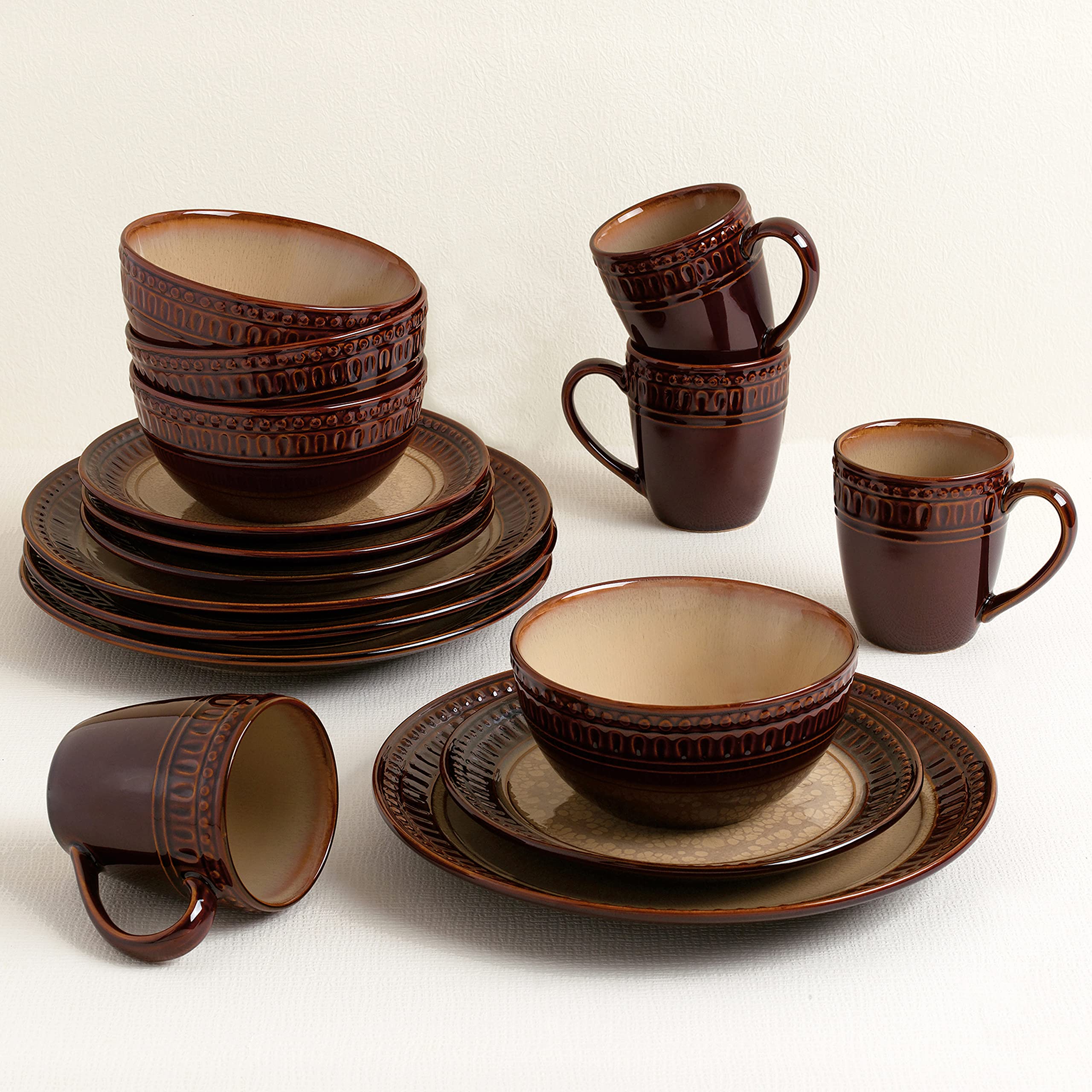 Elegant Modern Stoneware Scroll Dinnerware Set - 16 Piece Mojave Collection for Parties, Events & Holiday Gatherings - Perfect for Hosting, Entertaining & Special Occasions