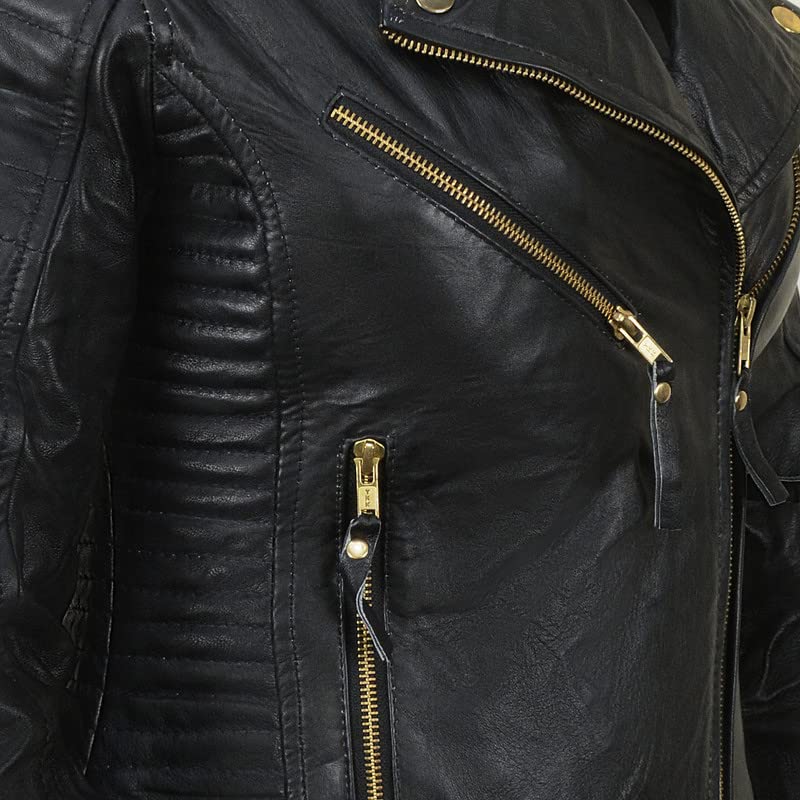 SpazeUp Women's Black Asymmetrical Cafe Racer Motorcycle Jacket - Genuine Leather Biker Jacket for Women | Riding, Streetwear & Fashion Outfits