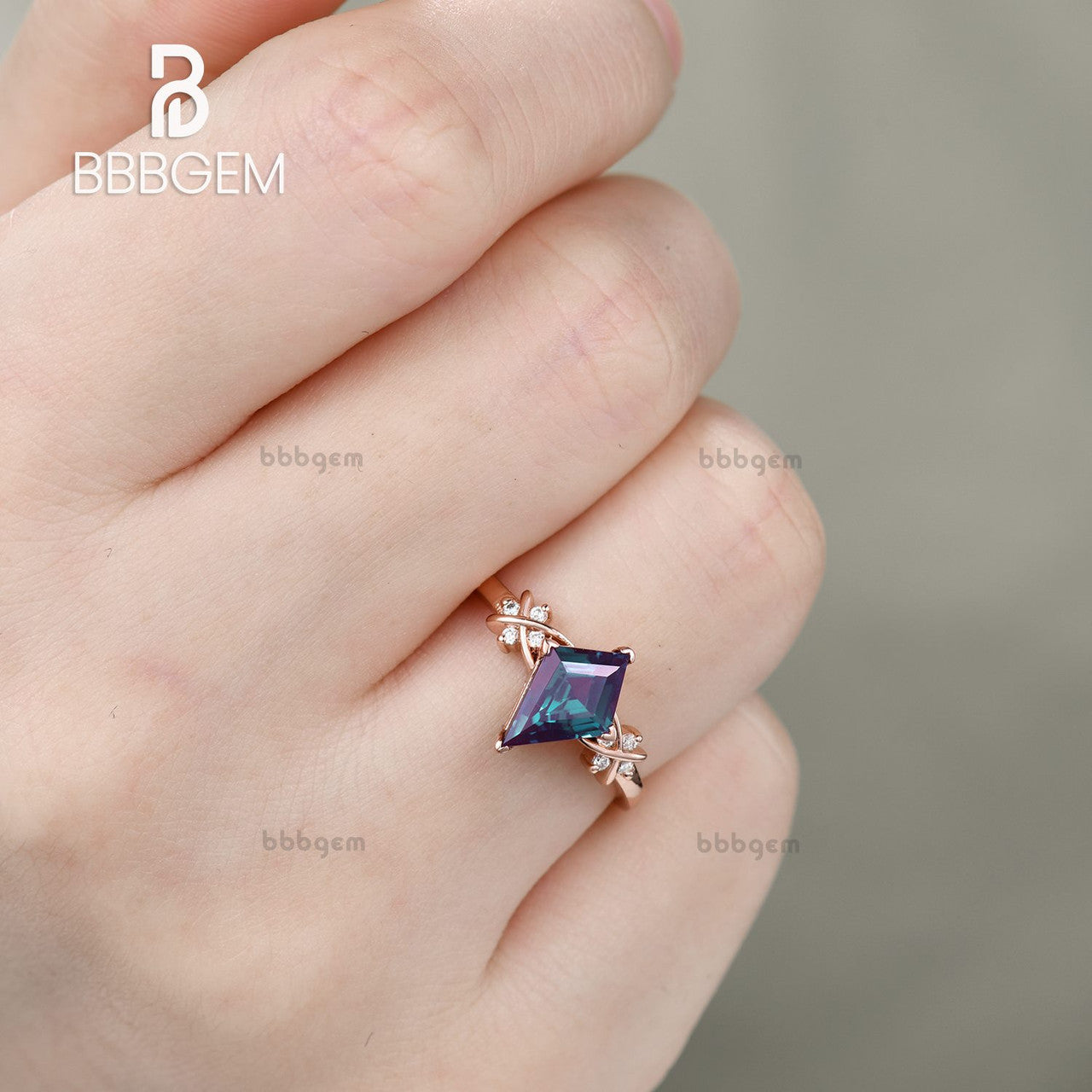 14K Rose Gold Plated Alexandrite Diamond Kite Cut Statement Ring | Minimalist Elegant Jewelry for Women | Perfect for Weddings, Anniversaries & Special Occasions