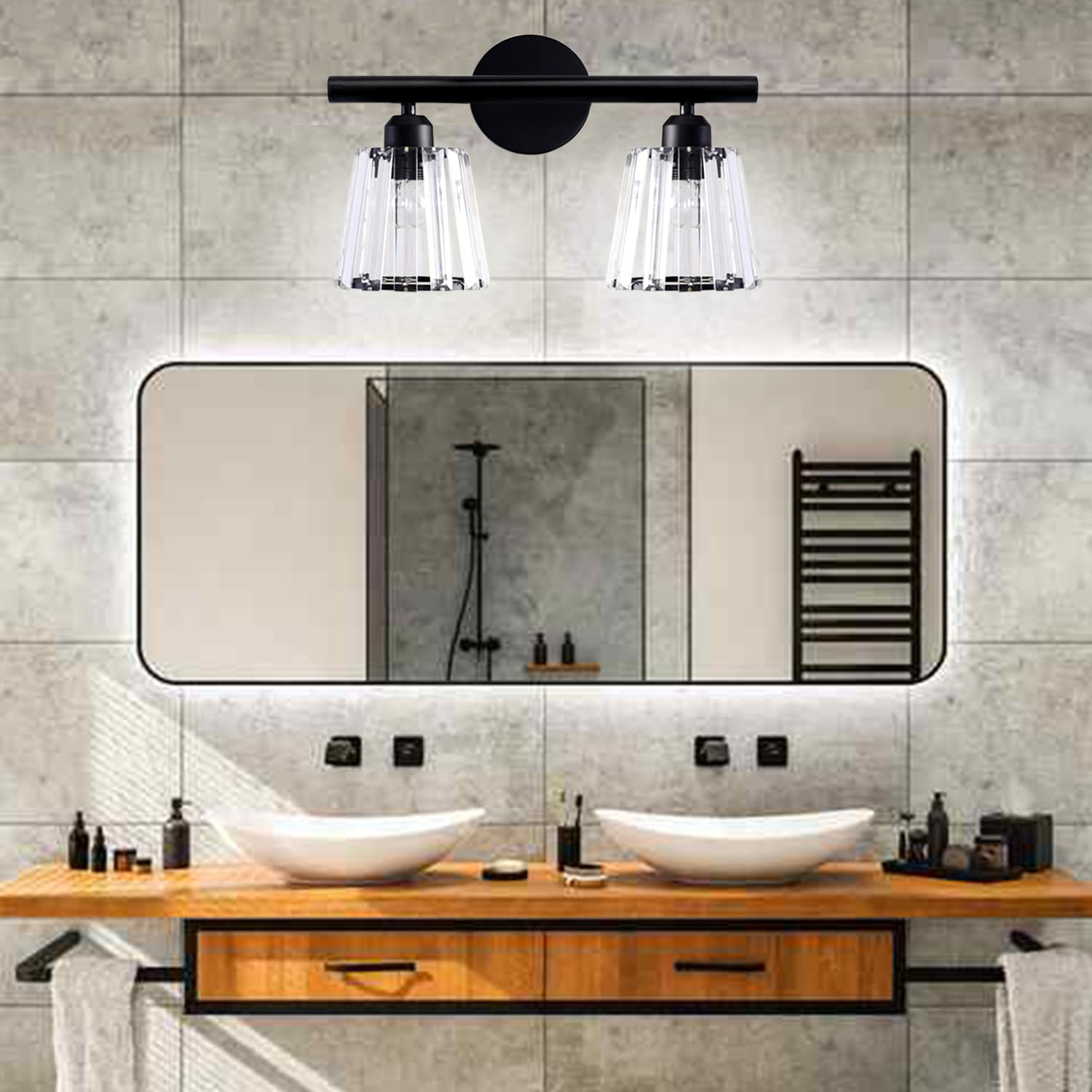 TISLYCO 2-Light Black Bathroom Vanity Lights - Vintage Style for Mirror