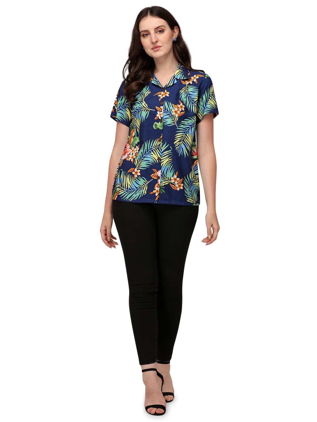 Women's Short Sleeve Casual Aloha Button Down Hawaiian Shirt - Floral Summer Beach Vacation Top for Tropical Outfits & Luau Parties