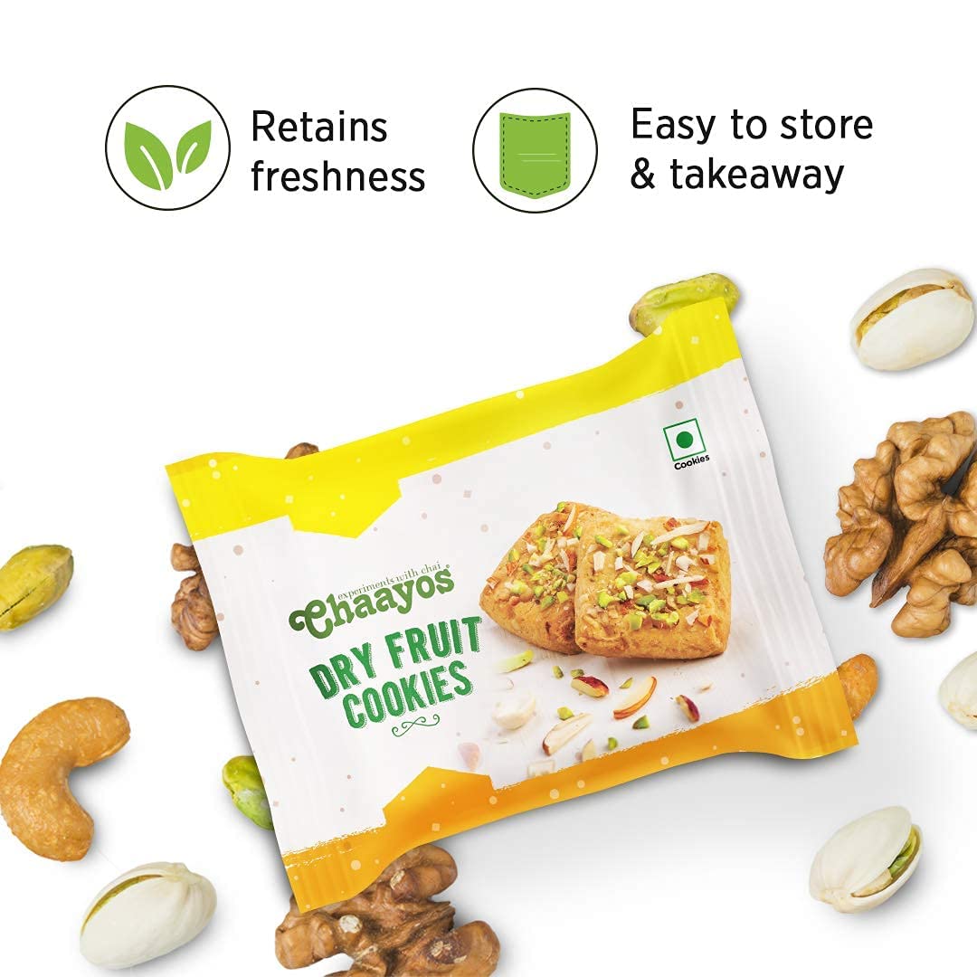Premium Dry Fruit Cookies - Cashew Almond Pistachio Filled - 450g (18 Packs) | Healthy Snacks for Tea Time, Office, Gifting & Family Sharing | BBRATS Chaayos Chai Time Snacks | Gift Hamper & Pack