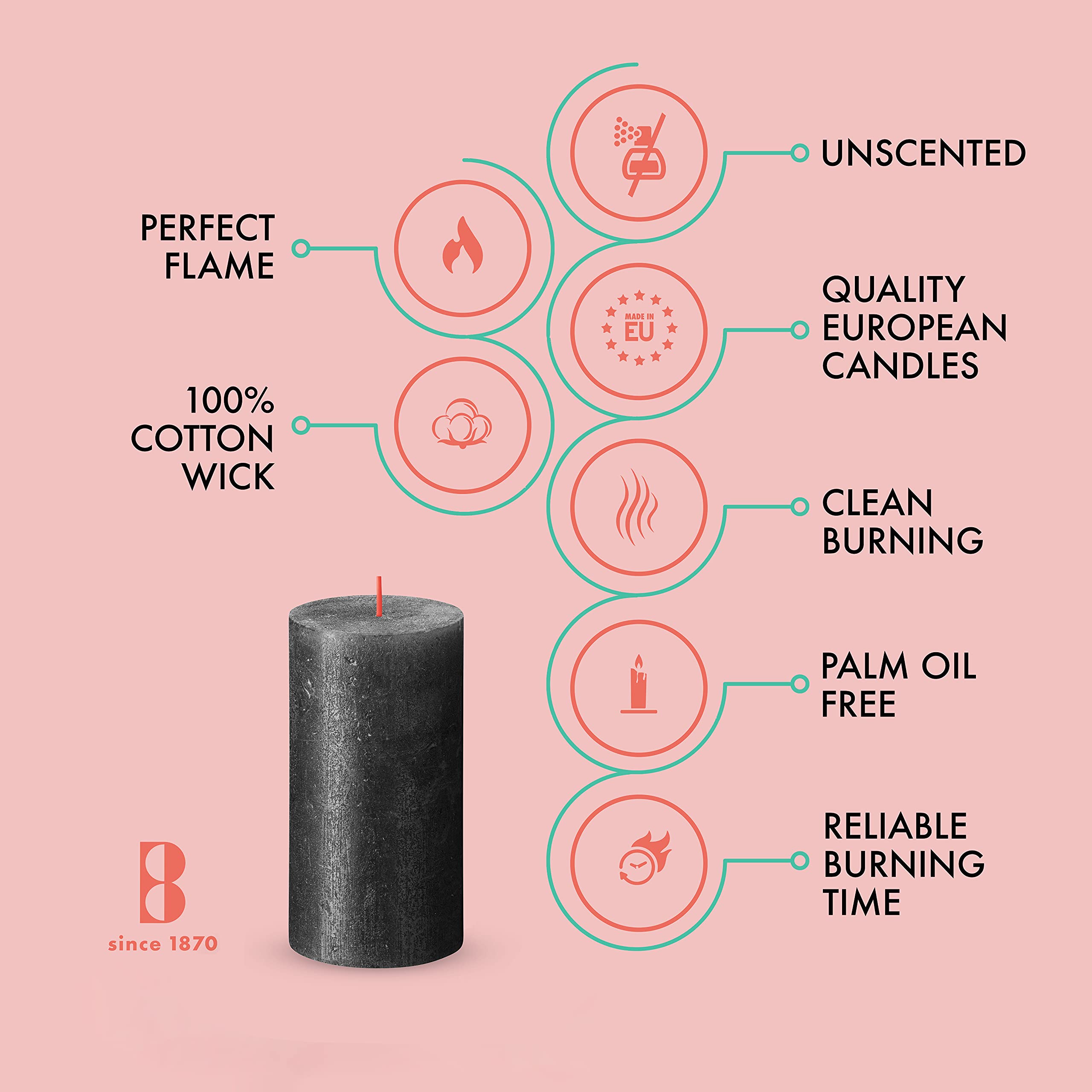 BOLSIUS Anthracite Black Shimmer Metallic Pillar Candles 4 Pack - 2.75 x 5 Inches - Unscented Dripless 60-Hour Burn Time - Premium European Quality Plant-Based Wax Candles for Wedding, Dinner Party, Holiday & Home Decor