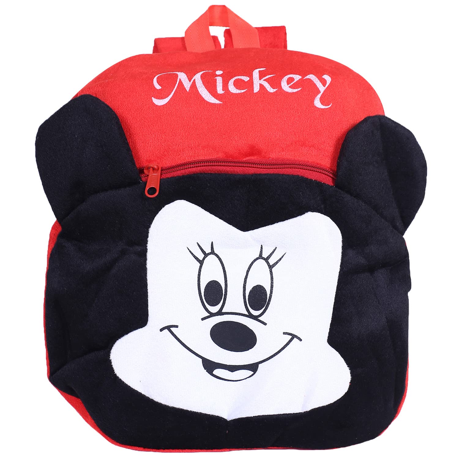 Disney Mickey Mouse Plush Backpack for School & Travel - 2 Compartment Velvet Bag with Zipper & Mickey Face Design (Red) - Perfect for Kids, Students, and Disney Fans