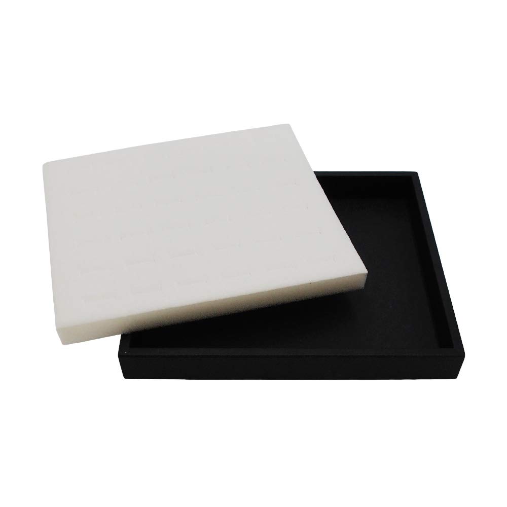 N'icePackaging 2-Piece Black Plastic Jewelry Display Tray with Ethereal White 36-Count Ring Foam Insert - Half Size 7.25
