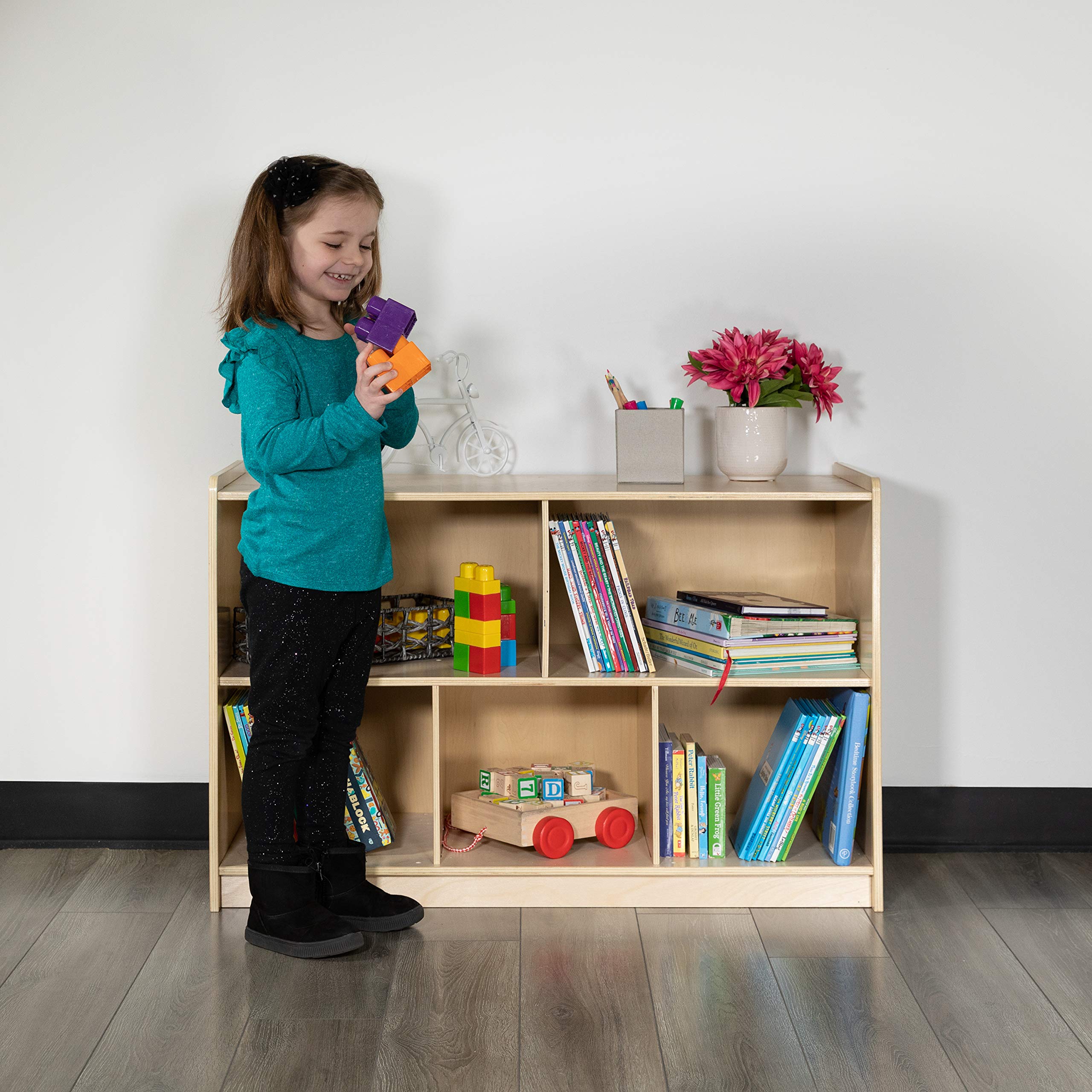 Wooden 5-Section Classroom Storage Cabinet for School, Office & Home - Safe, Kid-Friendly Design - 24