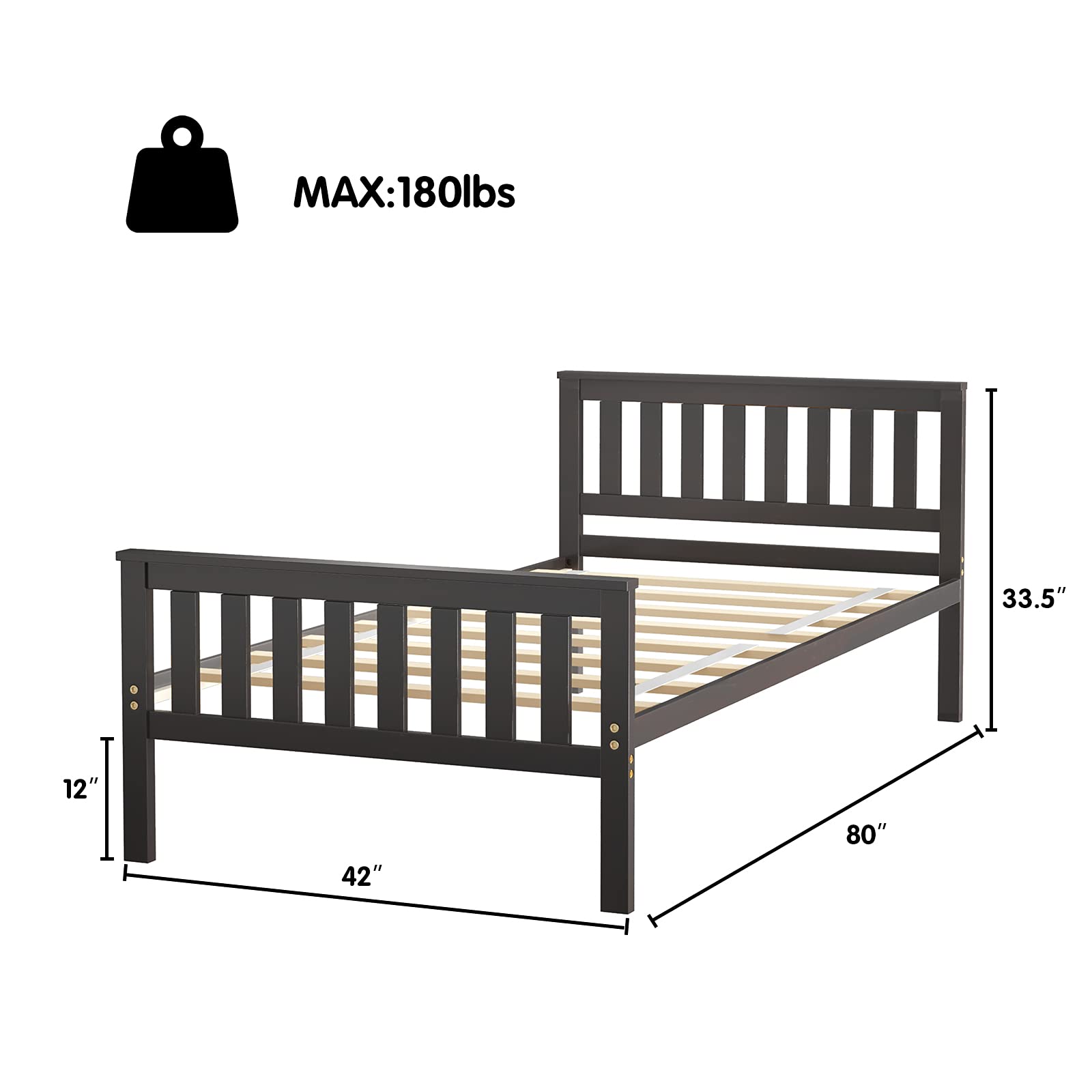 Giantex Twin Bed Frame with Headboard - 12 Inch Sturdy Wood Platform Bed Base, Wood Slat Support, No Box Spring Needed, Easy Assembly - Perfect for Guest Rooms, Dorms & Small Spaces