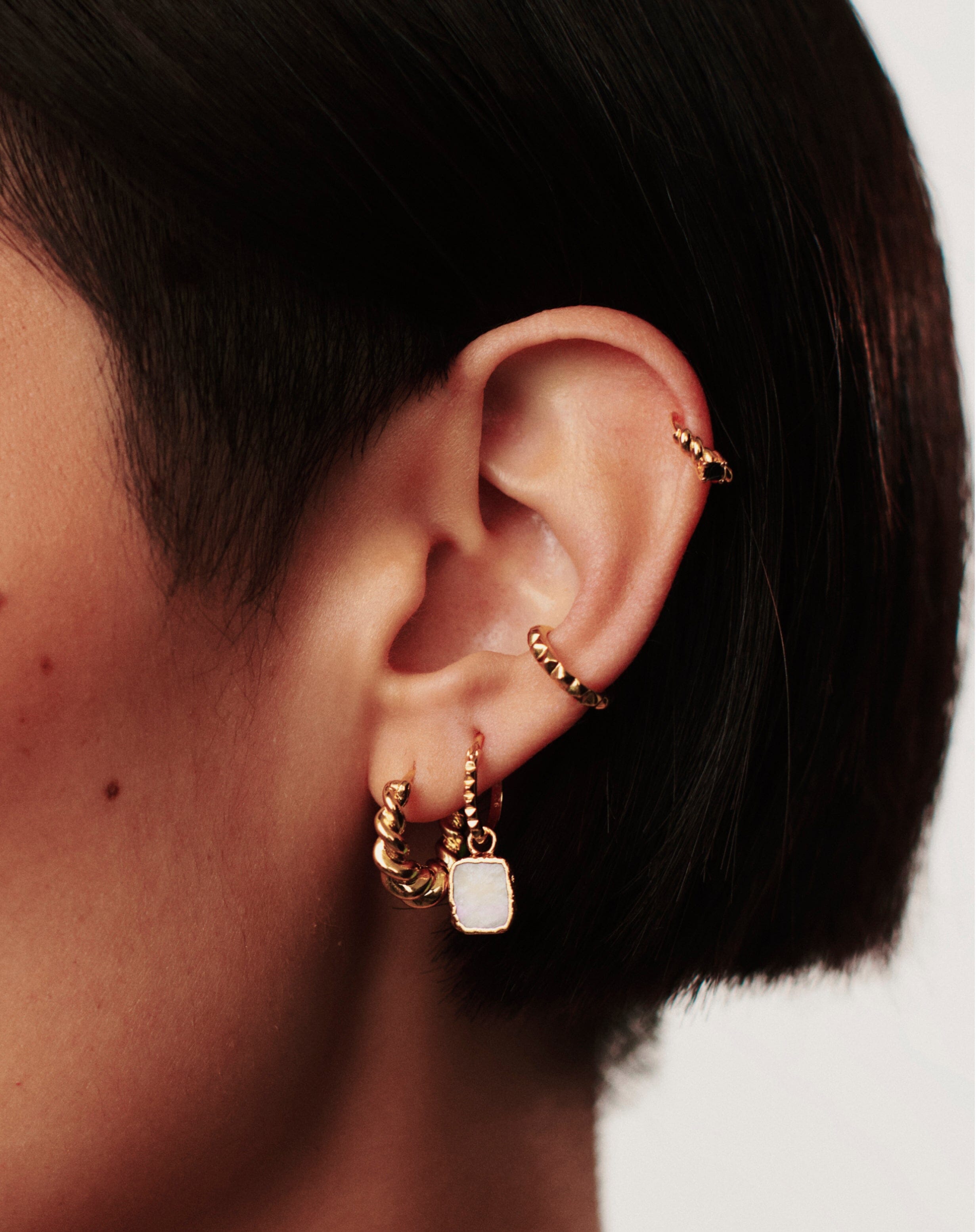 Mini Pyramid Charm Hoop Earrings - 18k Gold Vermeil & Rainbow Moonstone Jewelry for Women | Boho Chic Accessories for Everyday Wear & Special Occasions
