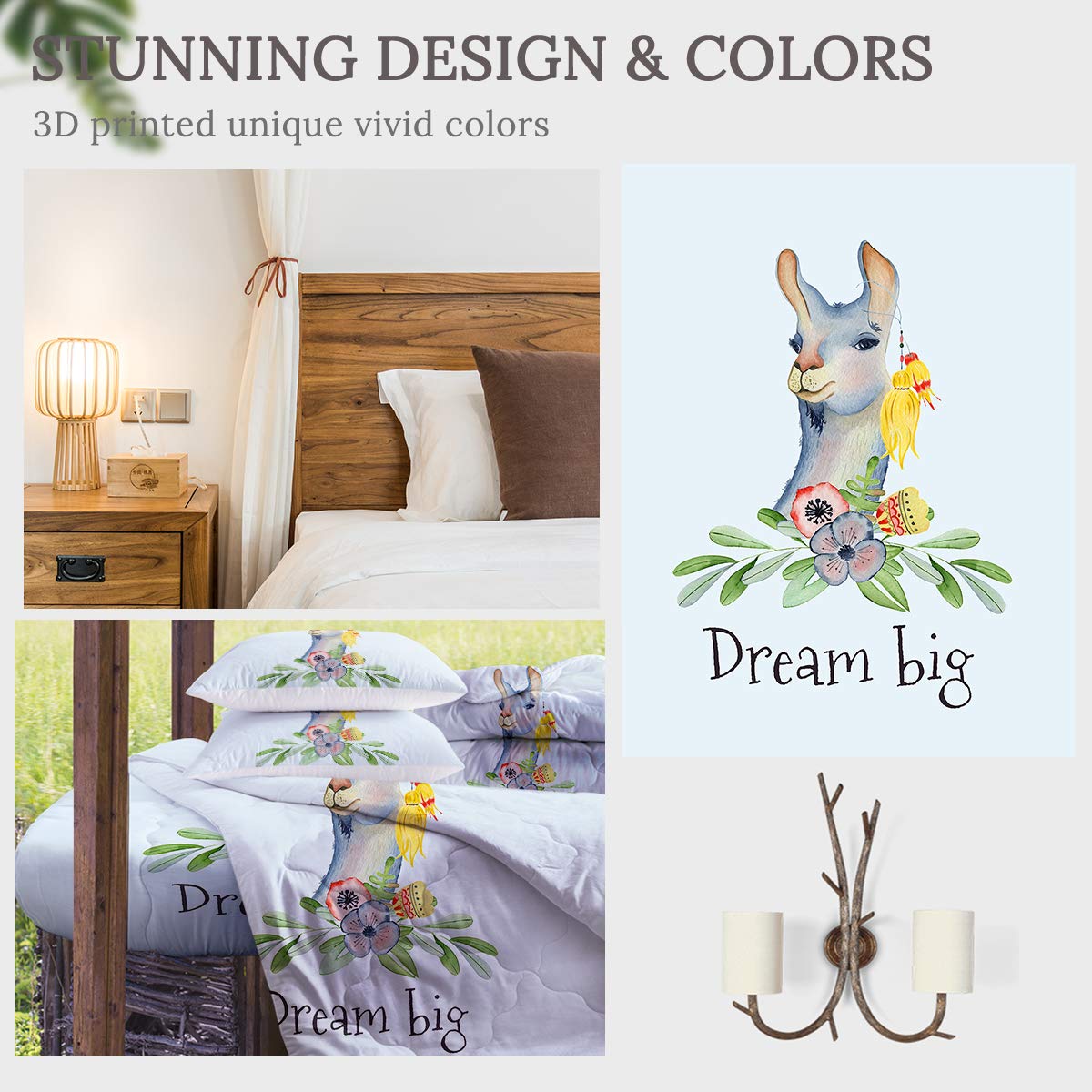 Sleepwish 4-Piece Llama Comforter Set Twin Size - Soft Alpaca Quilt Bedspread with 2 Pillow Shams & Cushion Cover - Cartoon Bedding for Teens & Kids - Perfect for Cozy Bedrooms, Dorm Rooms & Sleepovers