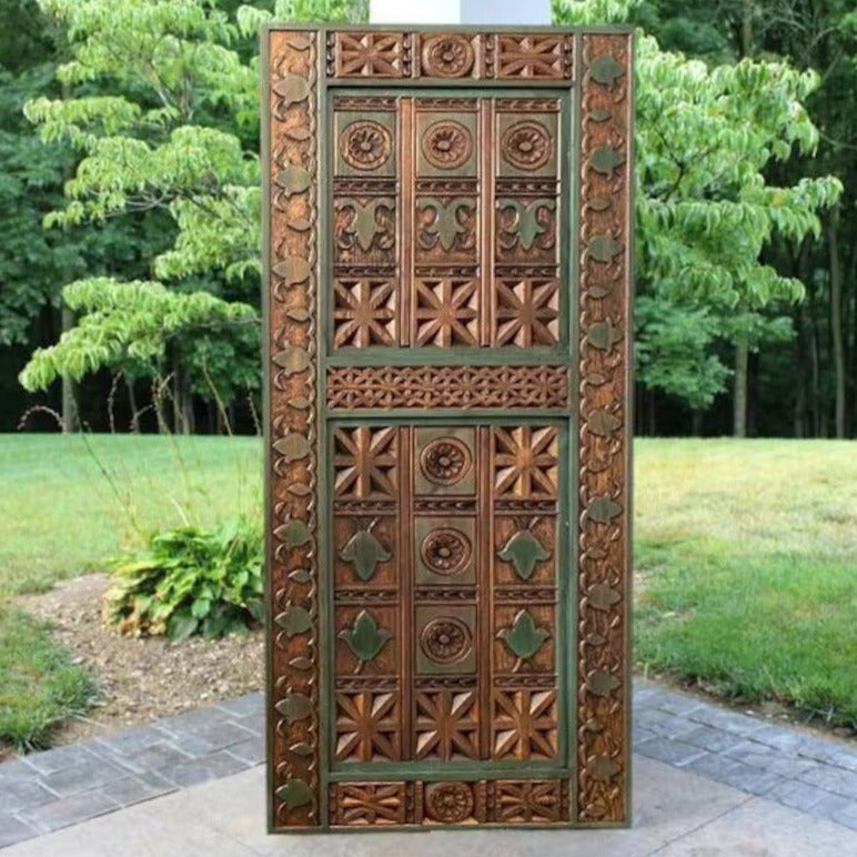 Hand Carved Solid Hardwood Sliding Hinged Mexican Doors - Rustic Interior & Exterior Entryway for Homes, Patios, and Garden Gates