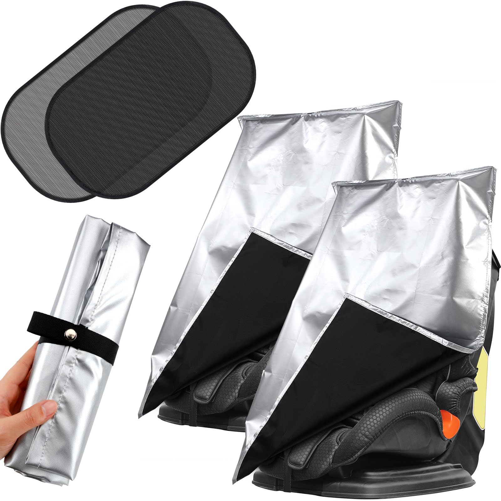 2 Pack Baby Car Seat Sun Shade Cover - UV Protection Infant Car Seat Heat Protector with 2 Window Shades | Keep Toddler Cool & Comfortable for Travel, Road Trips & Summer Outings
