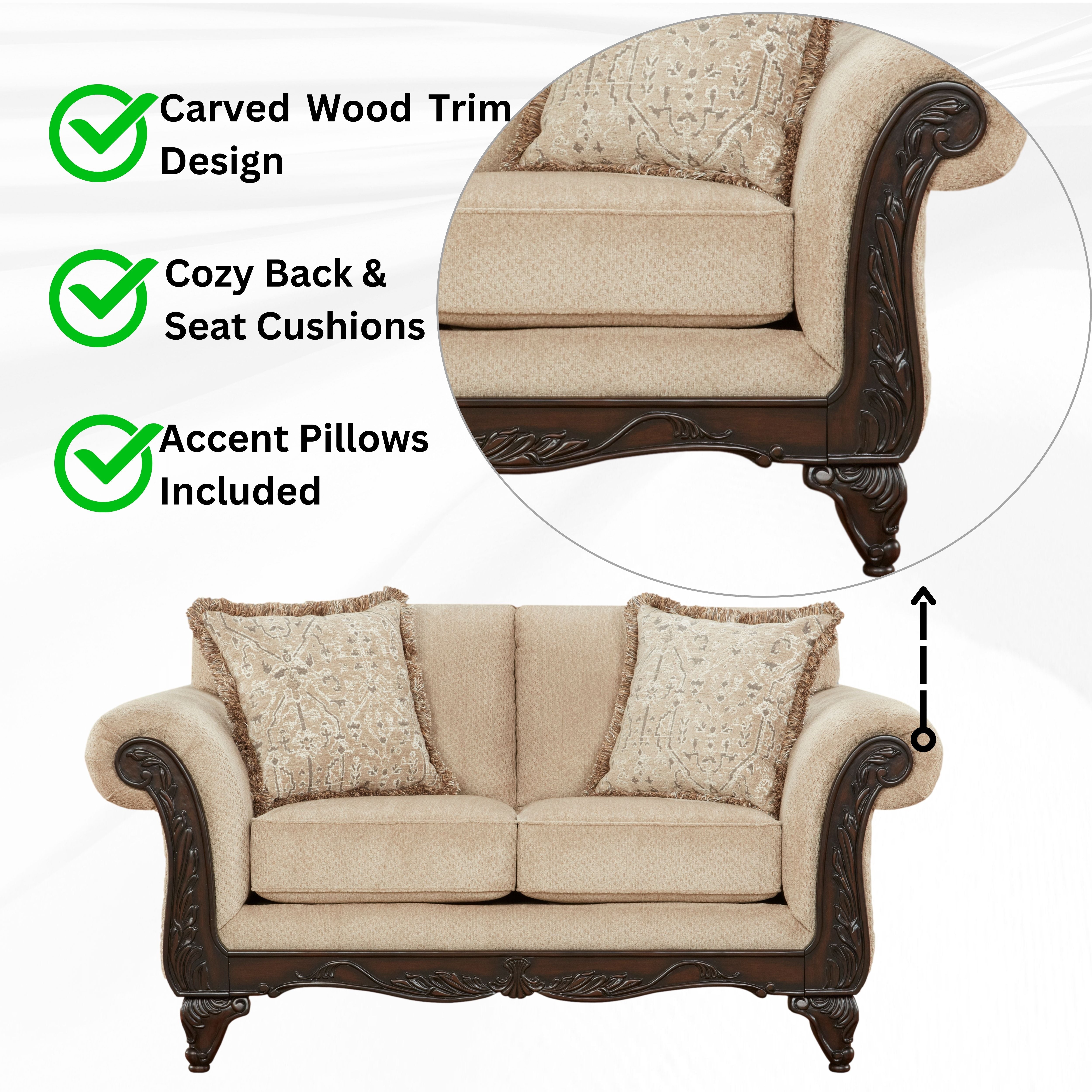 Handcrafted Carved Wood Loveseat Sofa - Elegant Wooden Bench for Living Room, Bedroom & Porch - Perfect for Cozy Seating & Home Decor