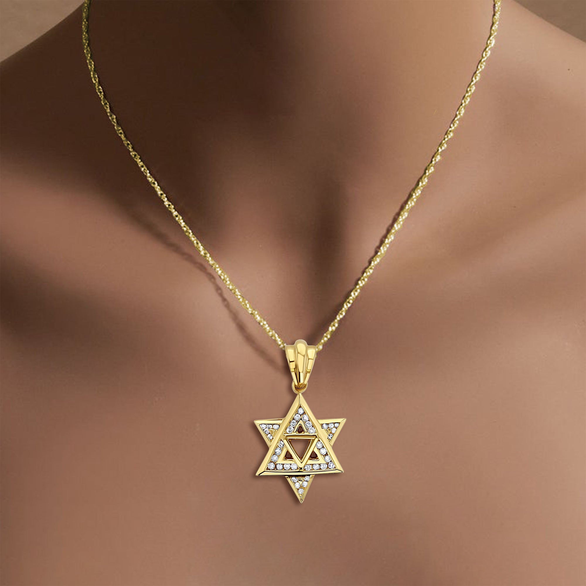 14K Yellow Gold Half Carat Jewish Star Diamond Pendant Necklace - Perfect for Hanukkah Gifts, Bat Mitzvah Celebrations & Everyday Elegance