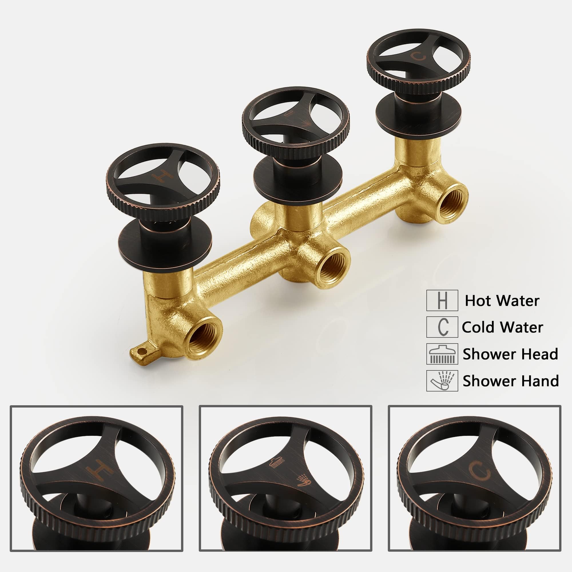 SKOWLL 10 Inch Black Rainfall Shower Faucet Set - 3 Handle Wall Mount Shower System with 2 Function Valve, Oil Rubbed Bronze Finish | Perfect for Modern Bathroom Renovation & Spa-Like Shower Experience