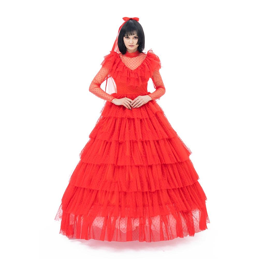 iSHOWcos Women's Gothic Lace Red Dress - Elegant Victorian Style Wedding Gown & Halloween Costume | Perfect for Cosplay, Renaissance Fairs & Themed Parties