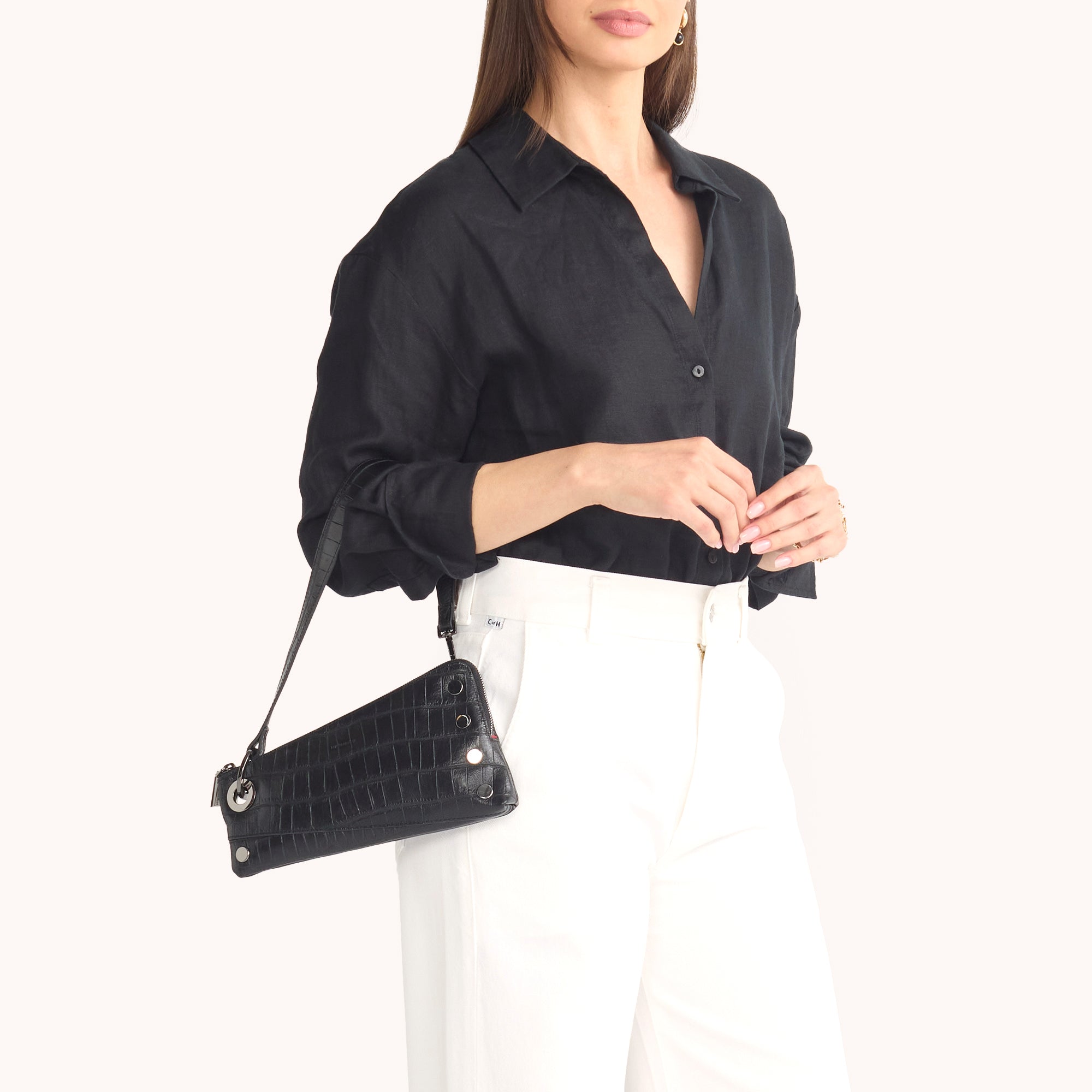 Nash Pochette Handbag - Luxury Crocodile Embossed Leather Clutch with Gunmetal Hardware for Evening Parties, Weddings & Special Occasions