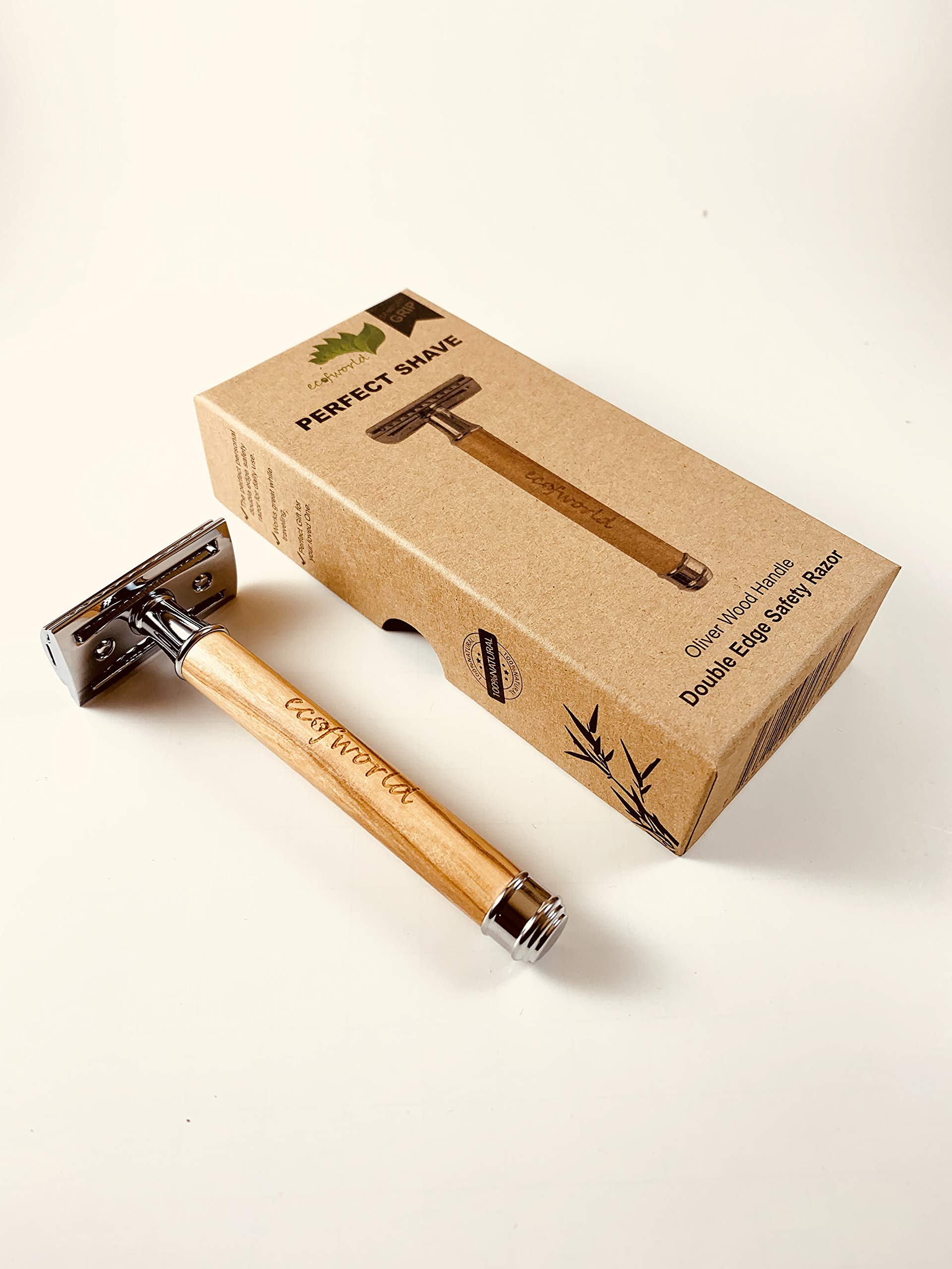 Eco-Friendly Double Edge Safety Razor with Olive Wood Handle - Durable & Reusable for Men & Women - Perfect for Sustainable Shaving
