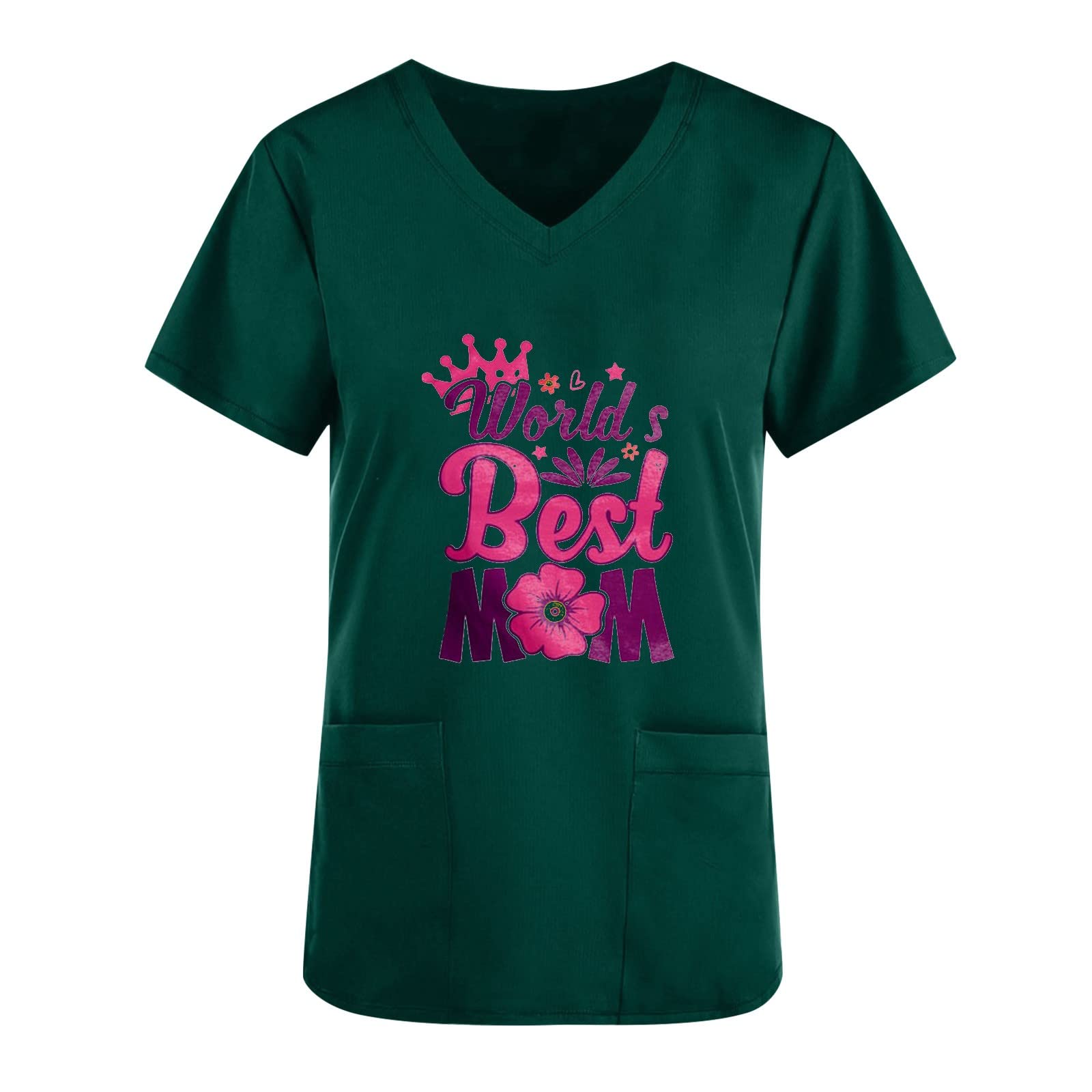 Fashion Women's Nursing Scrubs Tops - Letter Printed Short Sleeve V-Neck Slim Fit T-Shirts for Nurses & Healthcare Professionals | Perfect for Mother's Day Gifts, Hospital Shifts & Medical Workwear