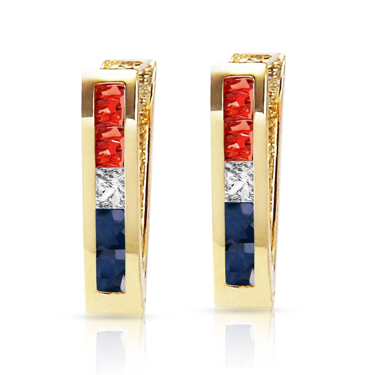 1.28 Carat 14K Solid Yellow Gold Paris Multi Gemstone Earrings for Women - Elegant Dangle Earrings for Party, Wedding & Special Occasions