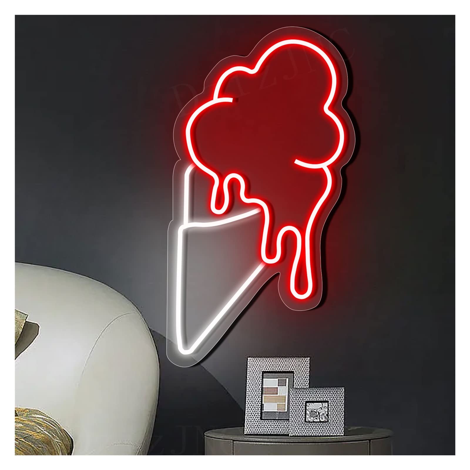 Handmade LED Neon Sign - Ice Cream Design for Coffee Shops, Cake Stores, Home & Room Decor (Red, 28x49cm/11x19in) | Perfect for Wall Decoration in Cafes, Bedrooms & Retail Stores