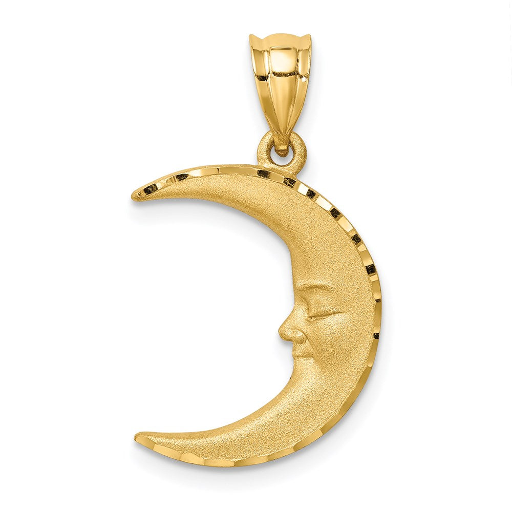 14K Gold Satin Diamond Cut Moon Pendant Necklace for Women - Elegant Celestial Jewelry Gift for Birthday, Anniversary & Special Occasions
