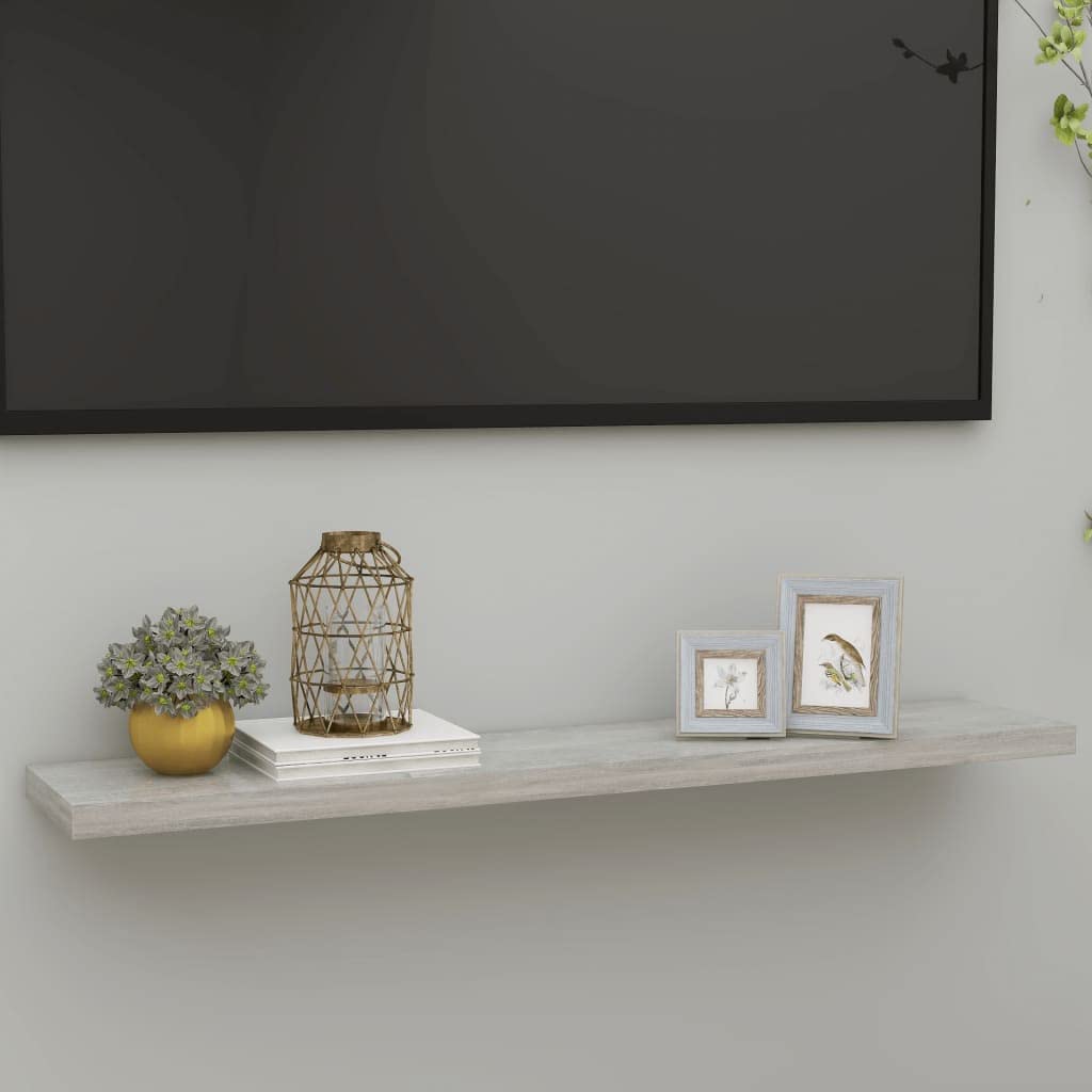 Floating Wall Shelves - Modern MDF Concrete Gray Hanging Shelf with Invisible Brackets (47.2