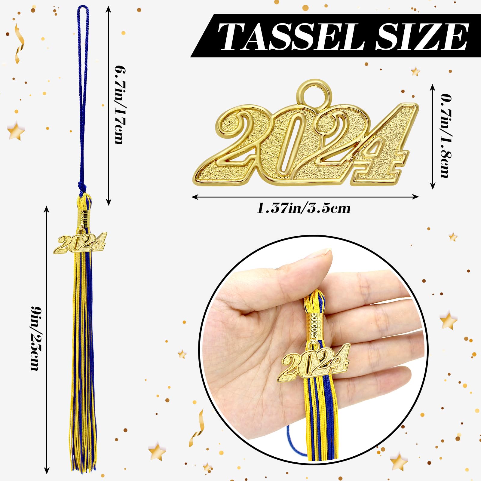 2024 Graduation Cap Tassel Set - Blue & Gold Commencement Tassels with 2024 Year Charm - Perfect for High School & College Graduation Ceremonies, Parties & Photo Props