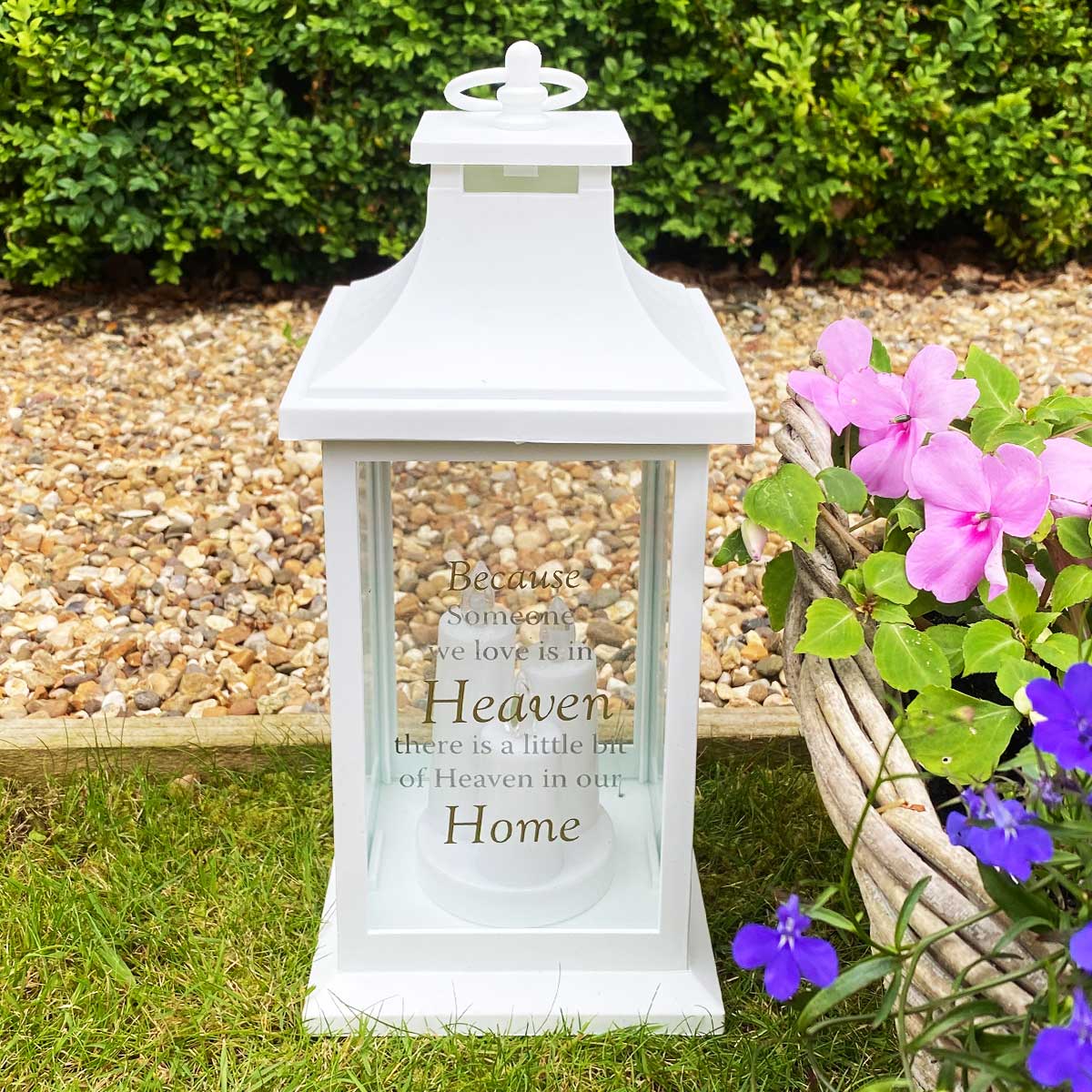 Heaven in Our Home Memorial Lantern - White LED Candle Holder for Remembrance, Funerals & Home Decor