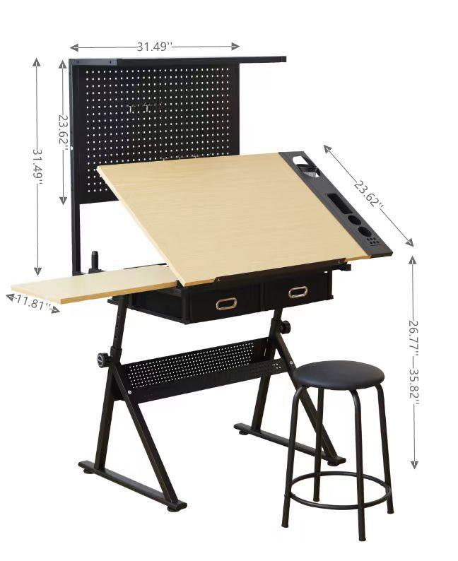 Adjustable Drafting Table with Metal Perforated Board Panel - Perfect for Architects, Artists & Designers - Home Office & Studio Workspace Solution