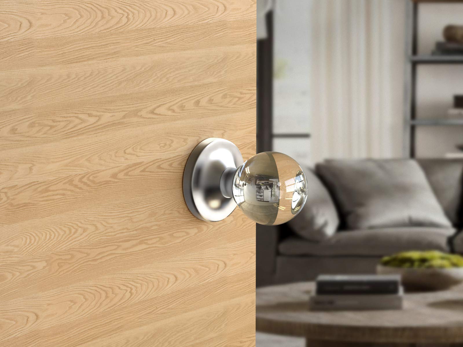 (7 Pack) Matte Chrome Privacy Round Ball Crystal Door Knobs with Round Rosette - Perfect for Bedroom, Bathroom & Closet Doors