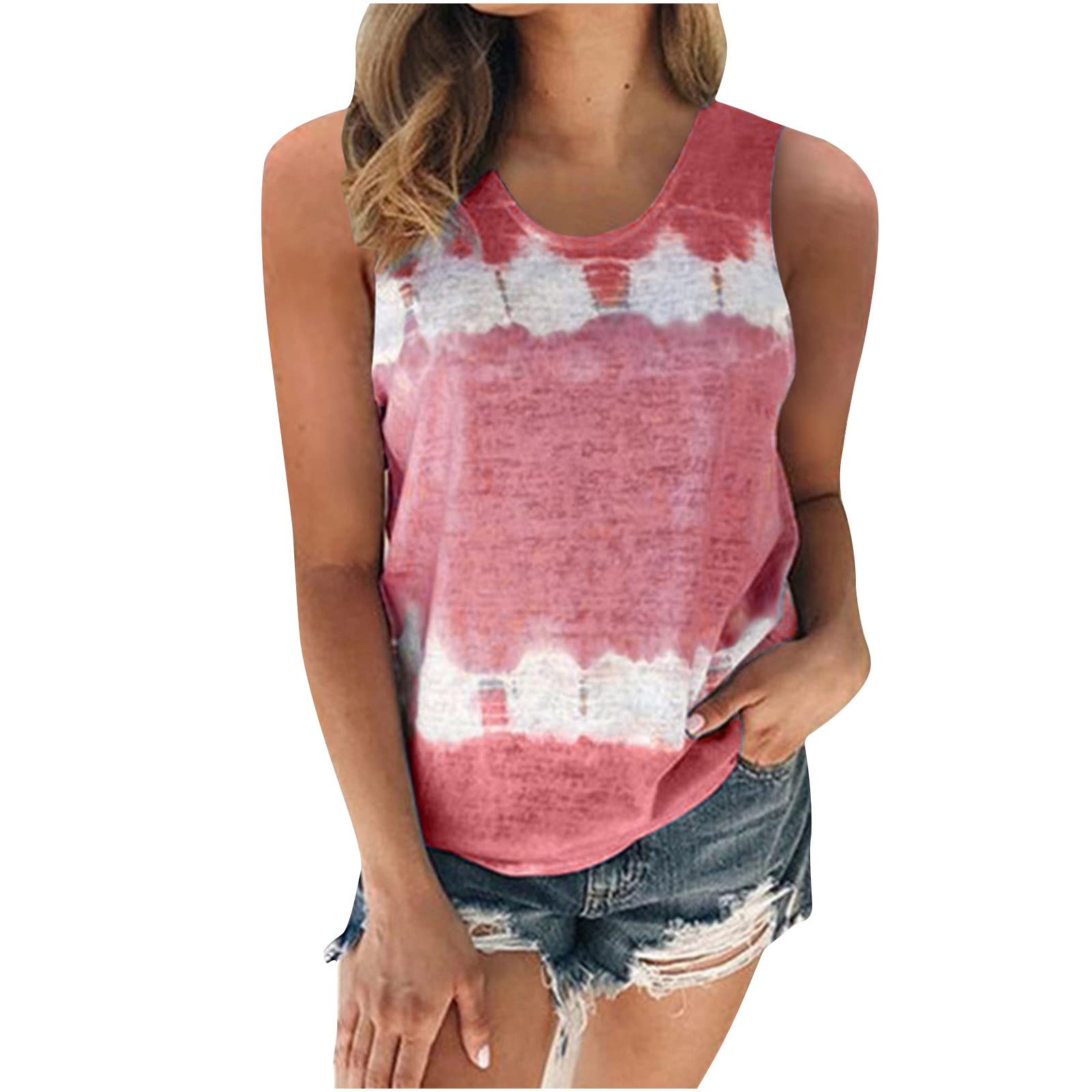 Uppada Women's Sleeveless Tie-Dye Summer Shirts - Casual Loose Fitting Crewneck Tank Tops for Workout & Everyday Wear | Comfortable Cotton Blend T-Shirts for Yoga, Beach & Lounge