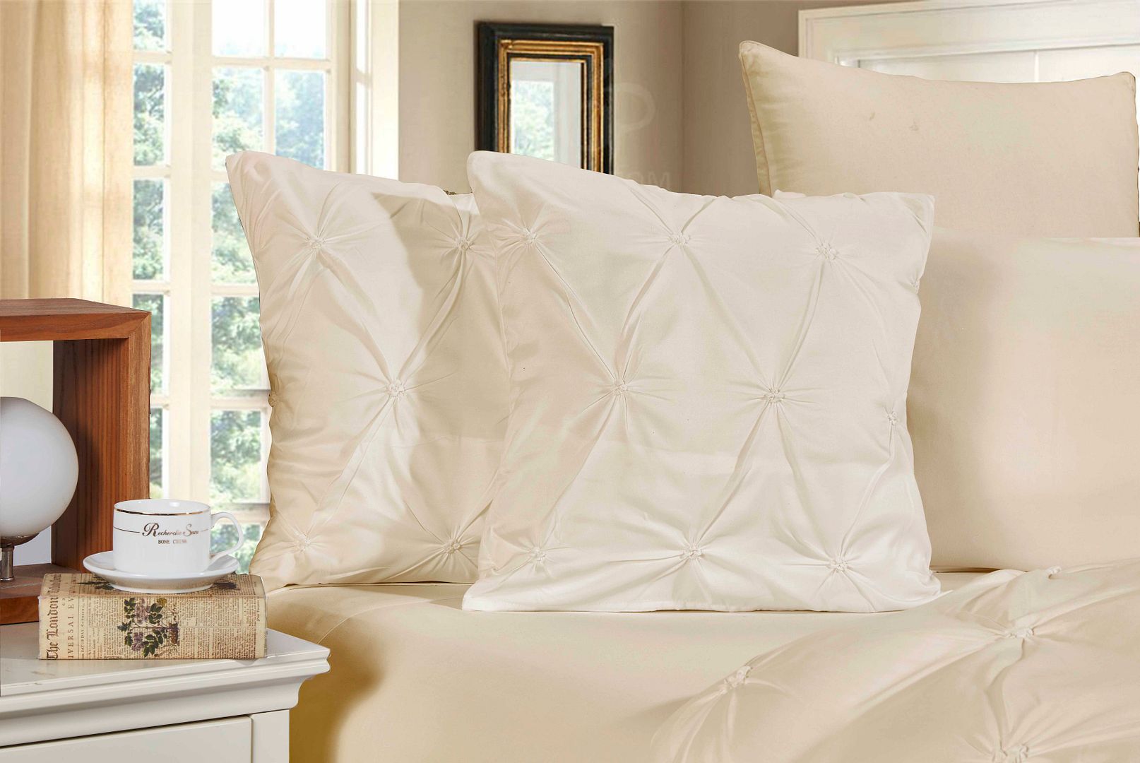 Premium Diamond Pintuck Ultra Soft Cushion Covers - 2 Pack Yellow Cream | Luxury Sofa & Bedroom Decor | Perfect for Living Room, Bedroom, and Home Styling