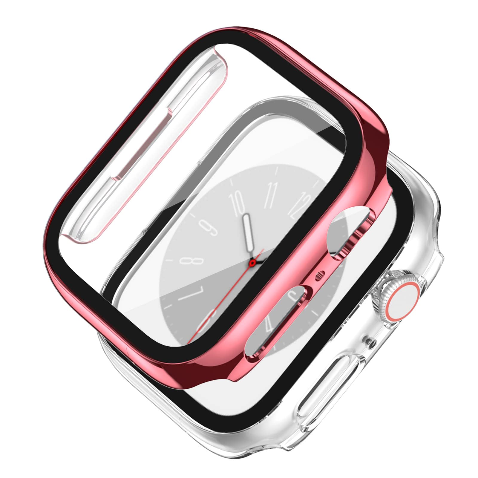 2-Pack Hard Protective Case for Apple Watch Series 9/8/7 (45mm/41mm) with Tempered Glass Screen Protector - Anti-Scratch, Stylish Plating PC Shell - Perfect for Workouts, Outdoor Activities & Daily Wear (41mm, Pink+Clear)